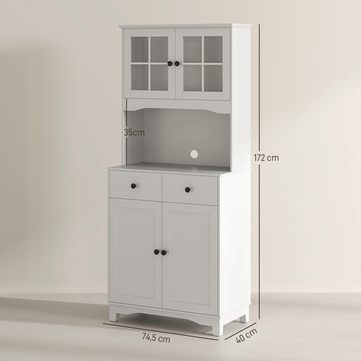 KÜCHENSCHRANK Hochschrank mit Mikrowellenregal, 2 Schränken für Wohnzimmer - Schwarz/Weiß, Holzwerkstoff/Kunststoff (40/172/74.5cm) - HOMCOM