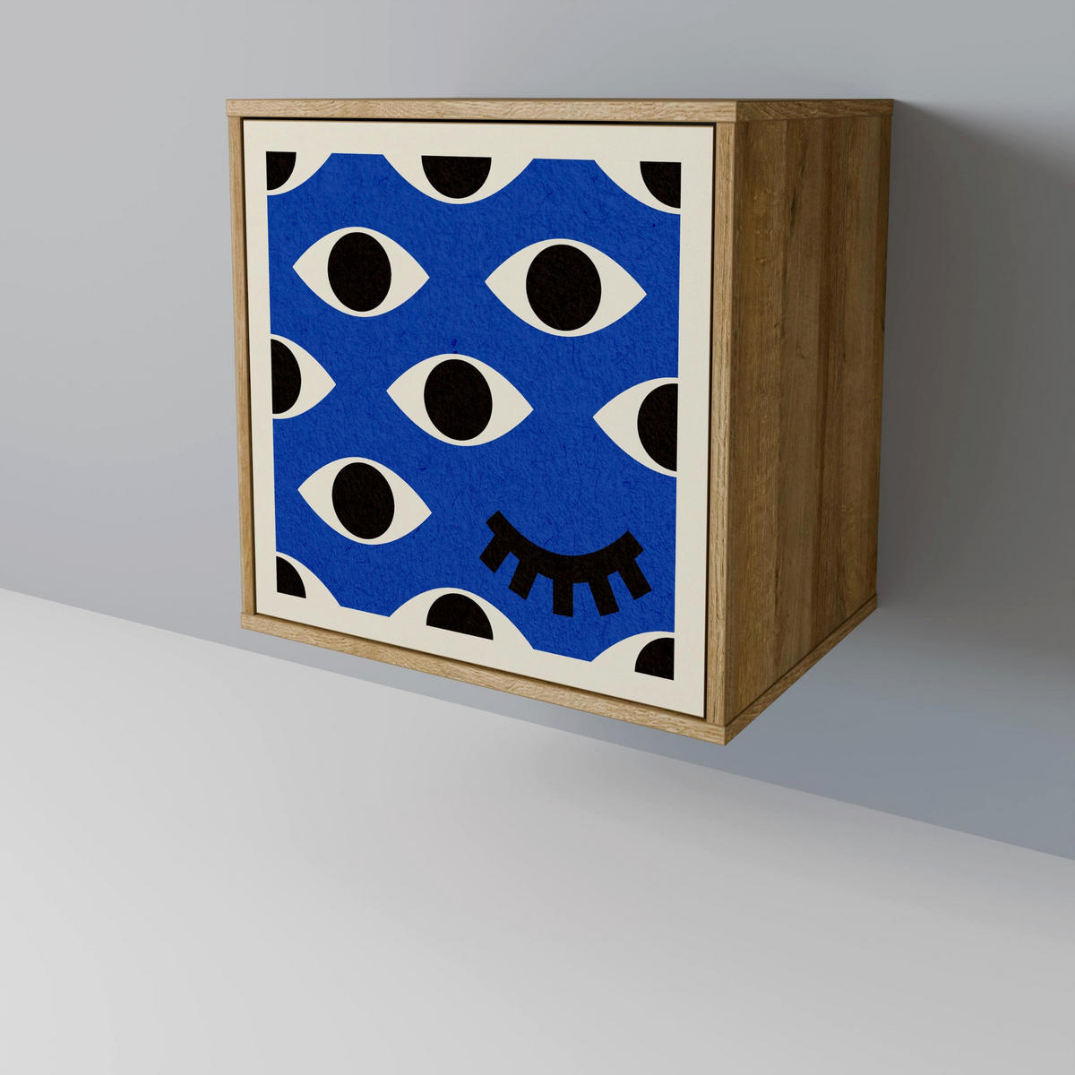 SIDEBOARD GEOMETRIC EYES, Eichefarben, 57,5x42x72,5 cm, Schwarze Metallfüße - Eichefarben/Multicolor, Holzwerkstoff/Metall (57.5/72.5/42cm) - SpaceRebels