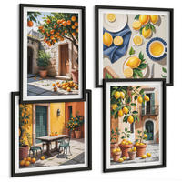 BILDER SET 4er Set - 50x50 cm & 40x60 cm Schwarzer Rahmen - Zitrusbäume in einem sonnigen Garten - Schwarz, Kunststoff (50/50cm) - TULUP