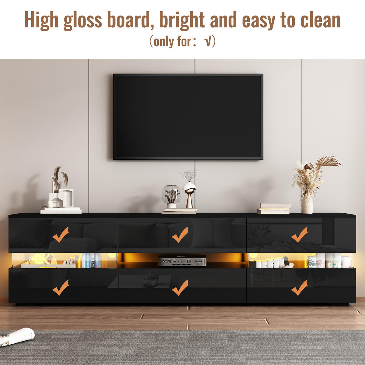 TV Lowboard LED 160x39x45 cm, 2 Türen, 1 Schublade, Schwarz - Schwarz, Holz (160/45/39cm)