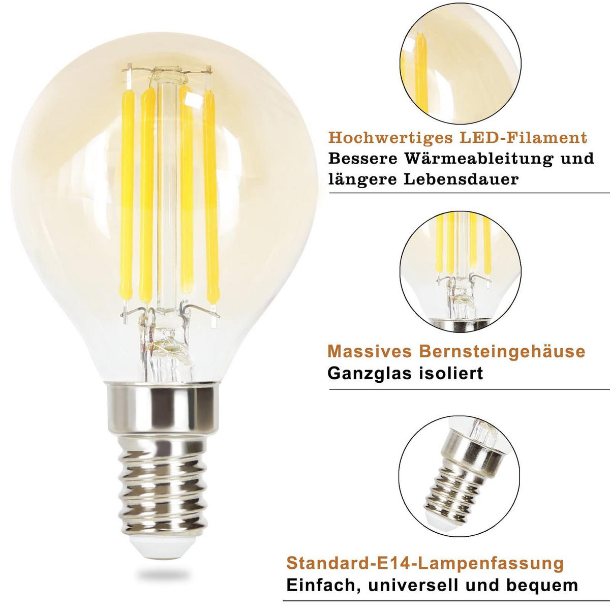 LED žárovky E14 4W (sada 6 ks) - průhledná, sklo (4.5/7.7cm) - Nettlife