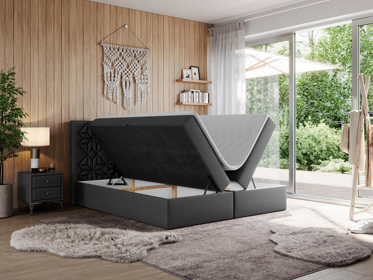 BOXBETT LEILA 180/200 Dunkelgrau Kunstleder - H3 - Dunkelgrau, Holz/Textil (180/200cm) - MKS