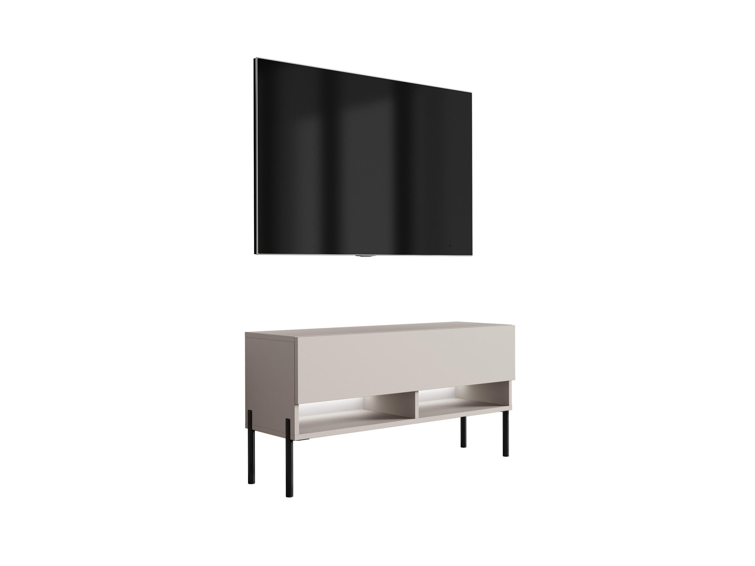 TV-LOWBOARD 100 cm Kaschmir, gerade schwarze Beine, weiße LED, 100 × 32 × 52 cm - Beige, Holzwerkstoff (100/52/32cm) - 3XE LIVING