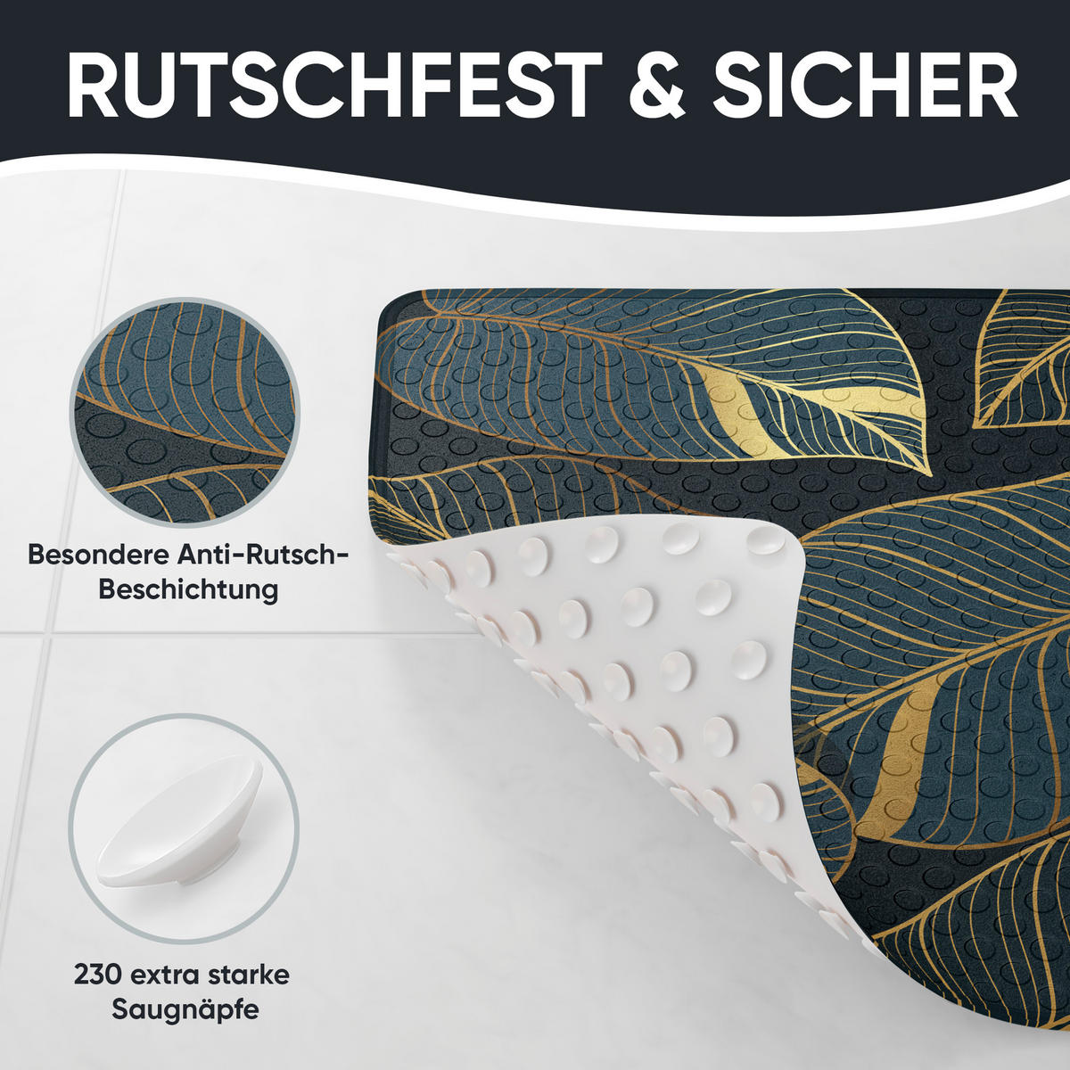 BADEMATTE Monstera - Grün, Kunststoff (53/53cm) - Sanilo