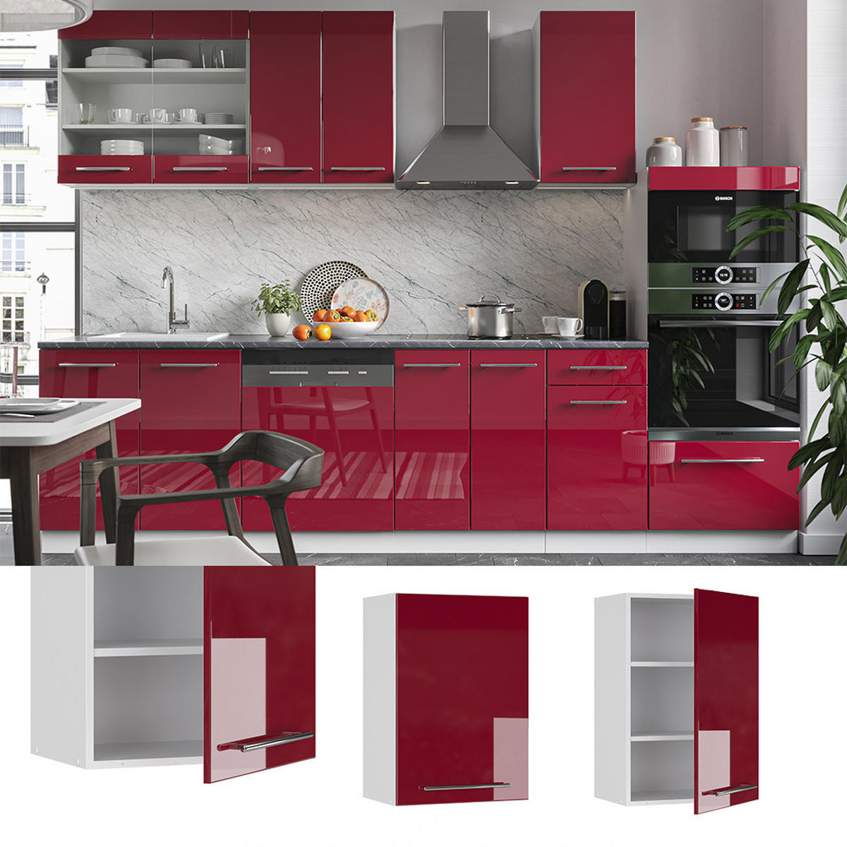 HÄNGESCHRANK Fame-Line Bordeaux Hochglanz 50 cm - Bordeaux/Weiß, Holzwerkstoff (50/72/34.1cm) - Vicco