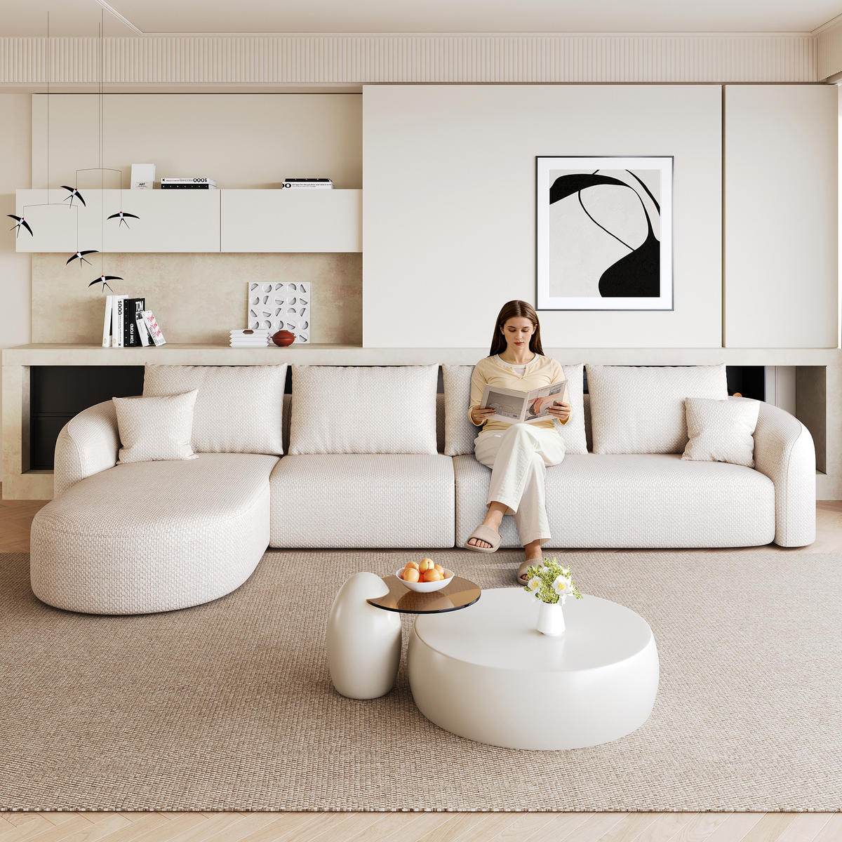 L-FÖRMIGES ECKSOFA Weiß 336/168/85 cm 5-Sitzer Modular Ohne Montage - Weiß, Textil (336/168cm) - PANGIVO
