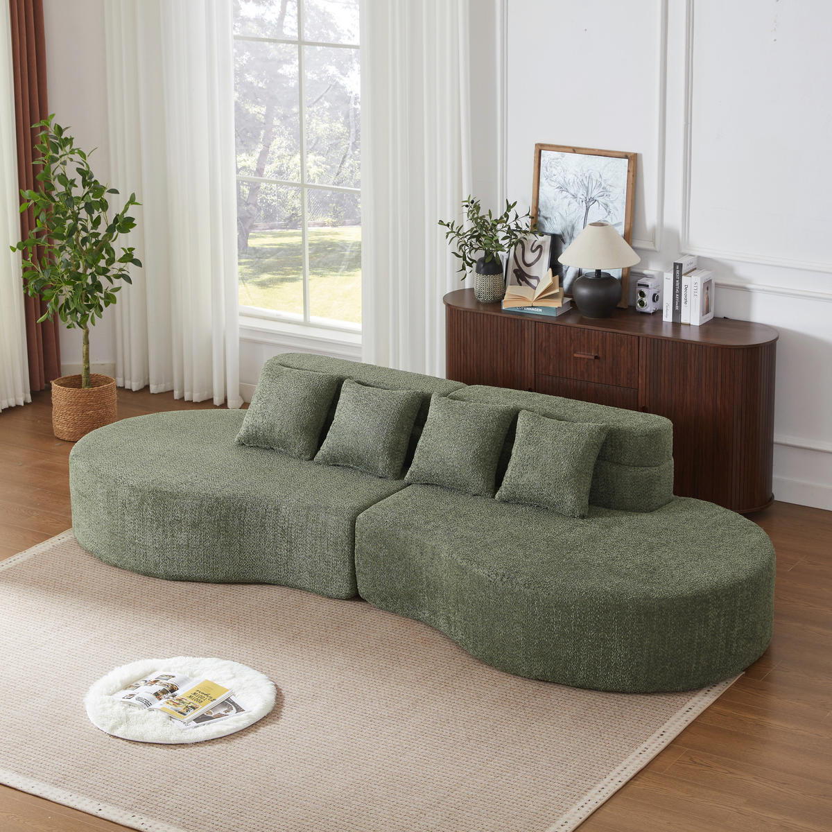 SOFA aus Chenille in Grün Modularer Memory-Schaum & Waschbarer Bezug - Grün, Textil (110/65/310cm) - Urban Meuble