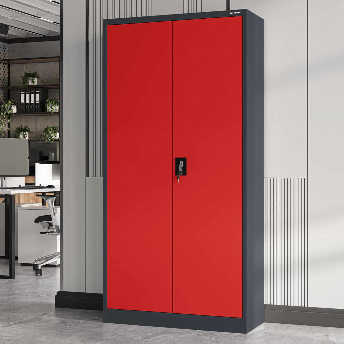 AKTENSCHRANK JAN 185x90x45 cm - Anthrazit/Rot, Metall (90/185/40cm) - Jan Nowak