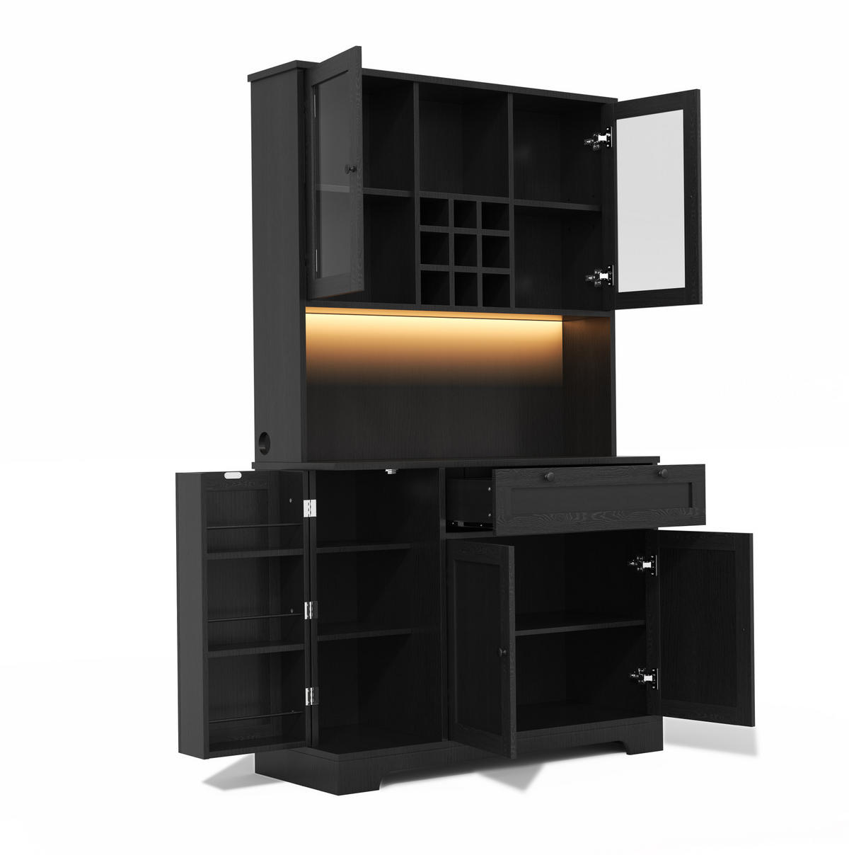 BUFFET 105/40/180 cm aus MDF mit LED-Beleuchtung und Steckdosenleiste Schwarz - Schwarz, Holzwerkstoff (105/180/40cm) - Modenvie