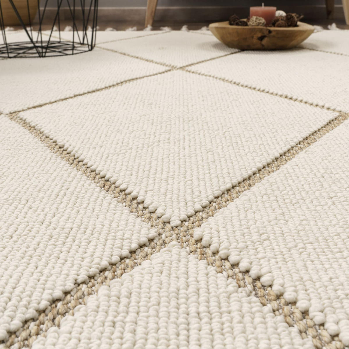 KURZFLORTEPPICH, geometrisch, Florhöhe 7 mm, Beige, 120 x 160 cm - Beige, Textil (160/120cm) - KADIMA DESIGN