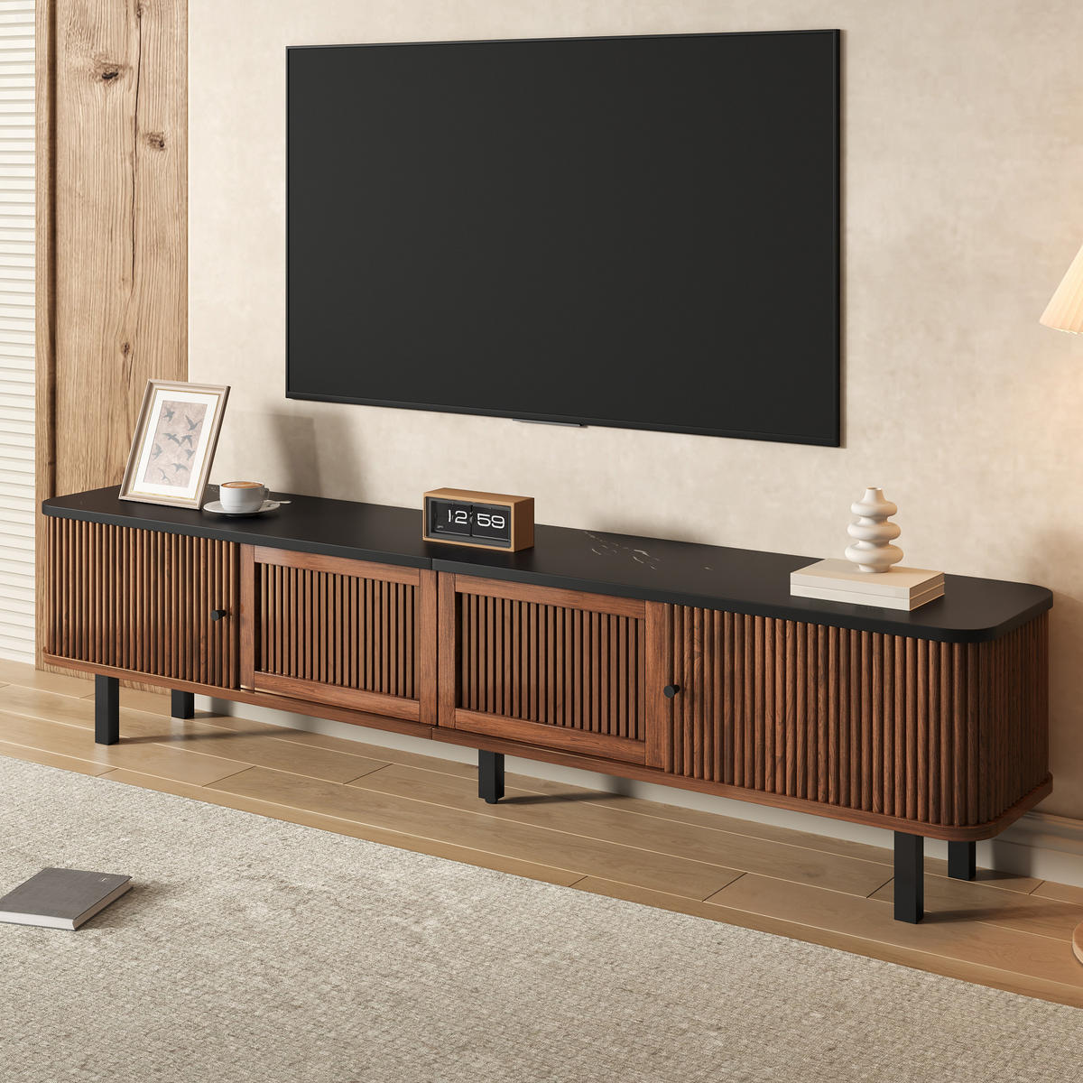 TV-SCHRANK Lowboard 190x35x45 cm Schiebetüren Design - Nussbaumfarben, Holz (190/45/35cm) - Fortuna Lai
