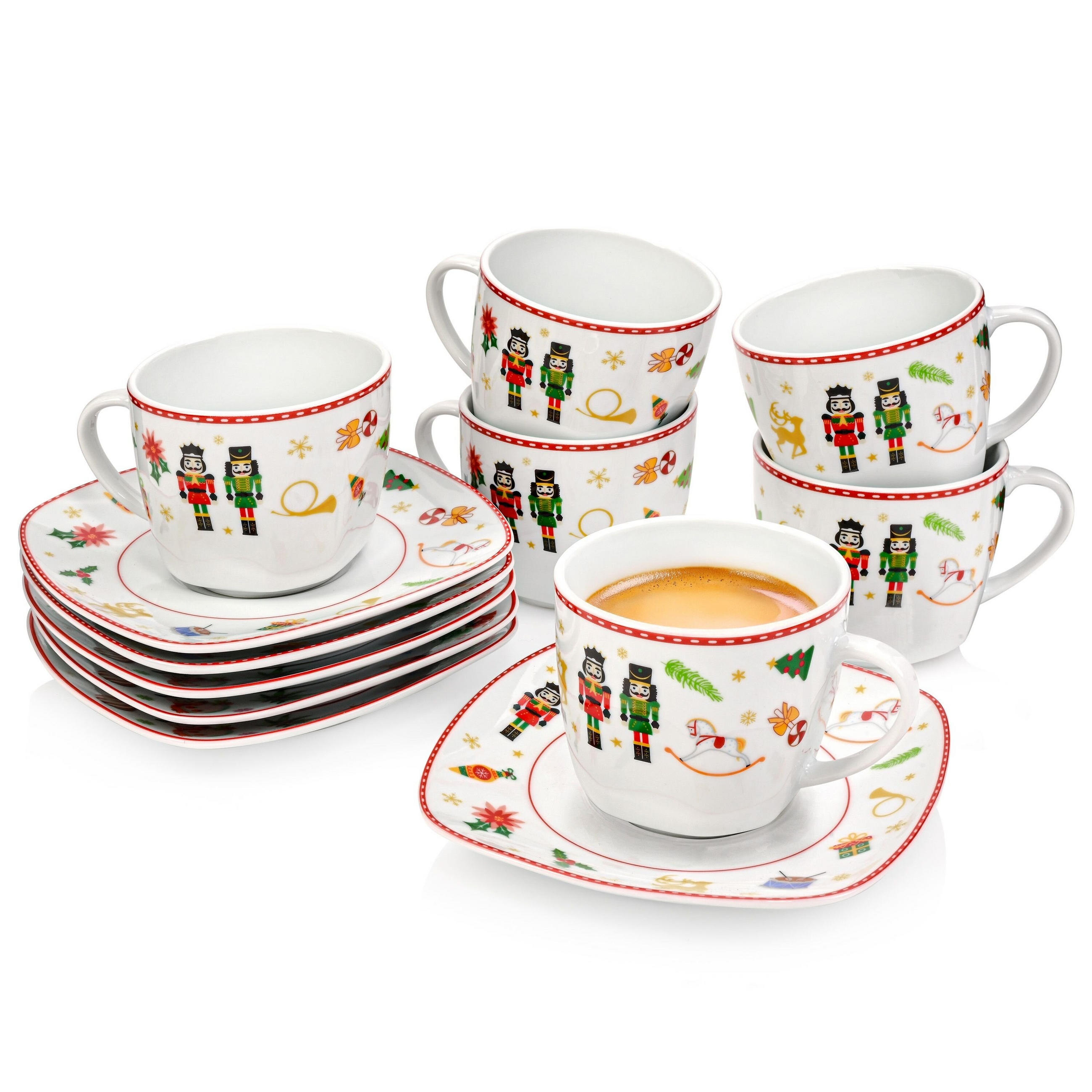 KAFFEETASSEN SET BILGOLA NUSSKNACKER DESIGN - 12 teilig aus Porzellan - Weiß, Keramik (46/28/46cm) - Sänger