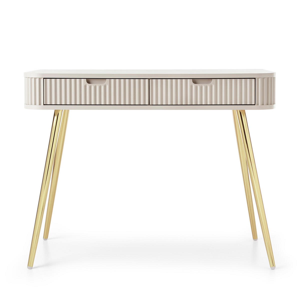 KONSOLENTISCH Zova Beige, Goldene Beine, Schminktisch mit Schubladen - Beige/Goldfarben, Holzwerkstoff/Metall (49/103/80cm) - Bettso