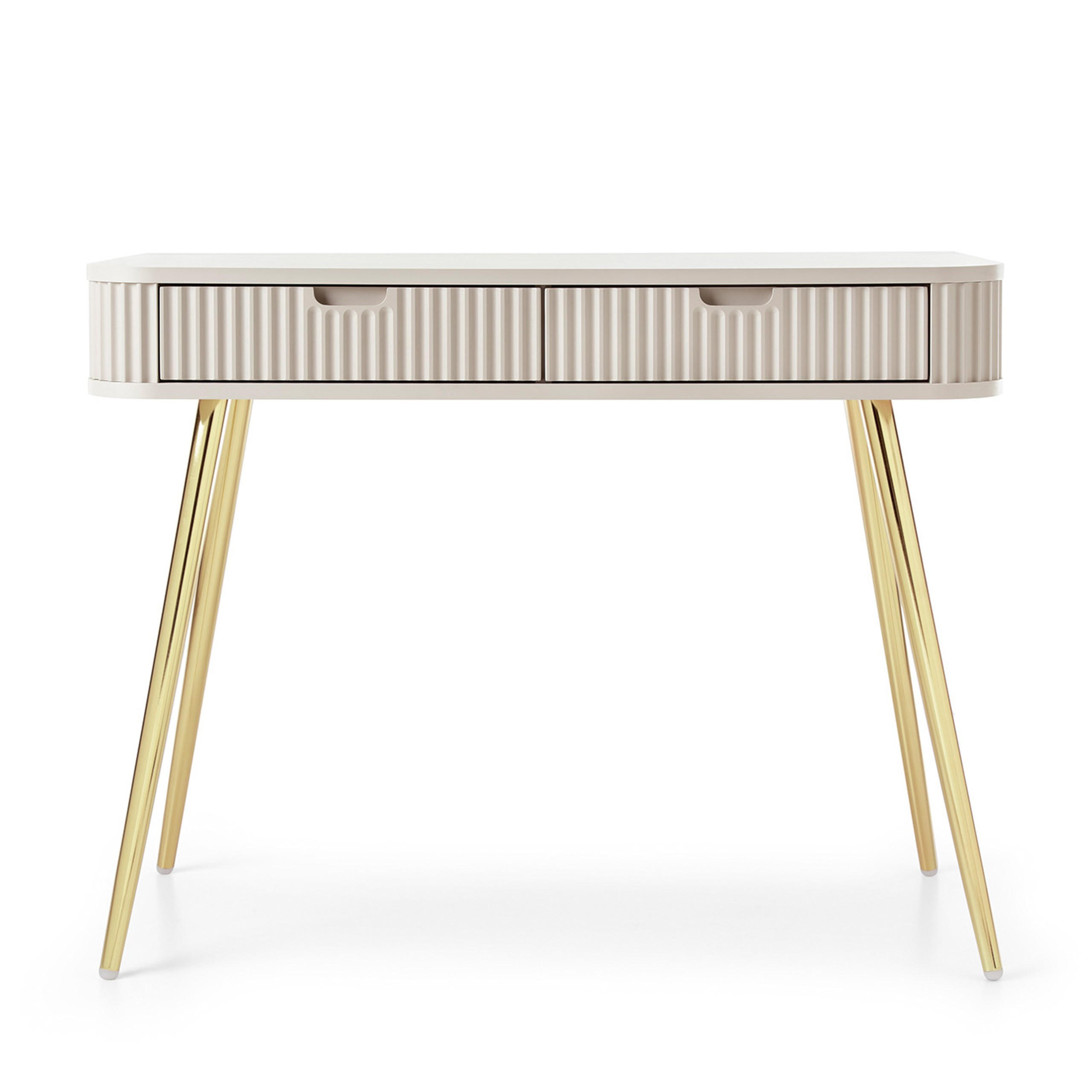 Thumbnail - Bettso Konsolentisch, Beige, Gold, Holzwerkstoff, Metall, 2 Schubladen, 103x80x49 cm, Wohnzimmer, Wohnzimmertische, Kons...