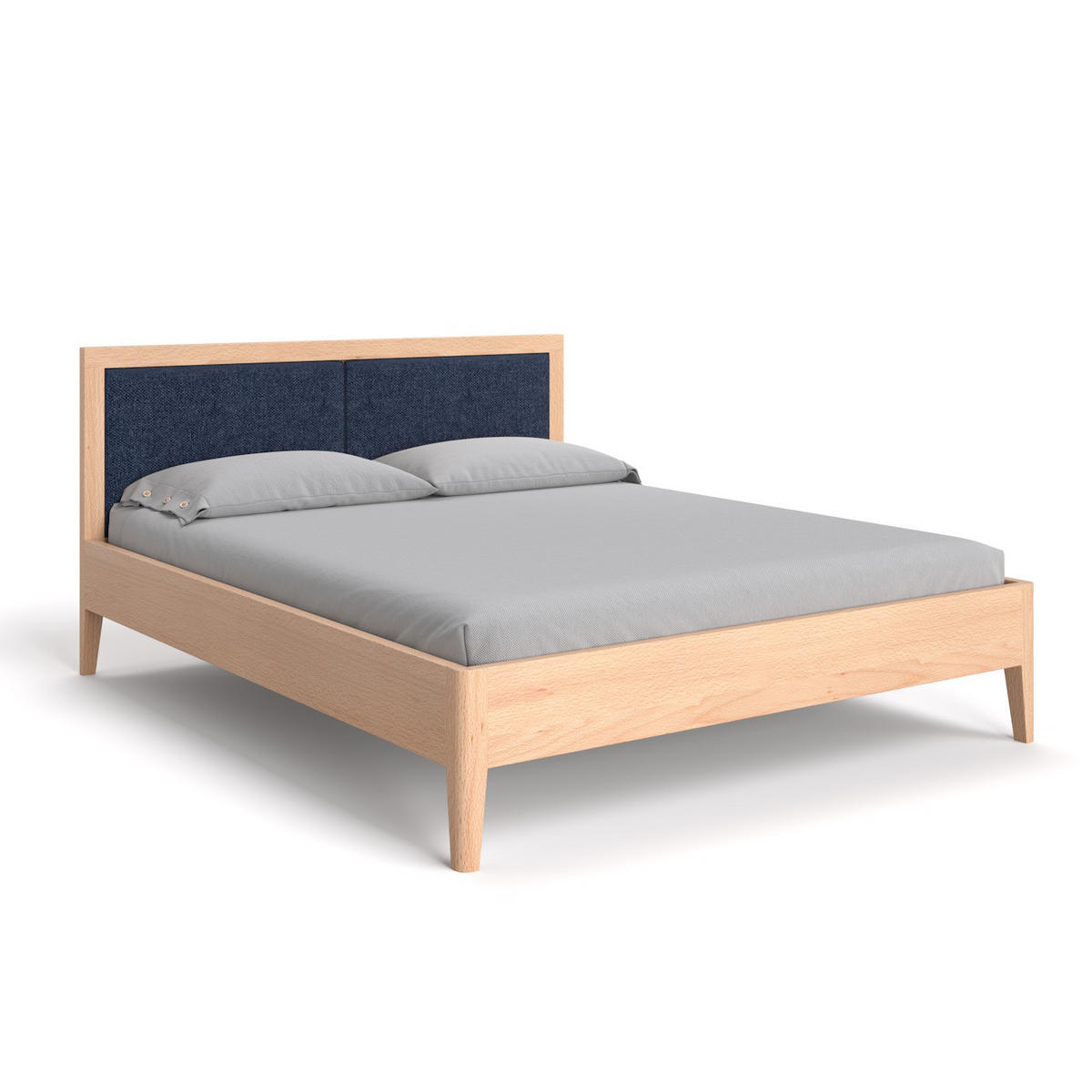 MASSIVHOLZBETT Silva aus Buche 200x220 cm, Storm 77 - Blau/Buchefarben, Holz (200/220cm) - Danzz