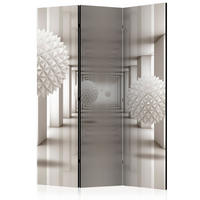 PARAVENT Akustik 3-tlg 135x172 cm Kugeln Tunnel 3D Abstraktion - Beige, Holz/Textil (135/172/3cm) - Muralo