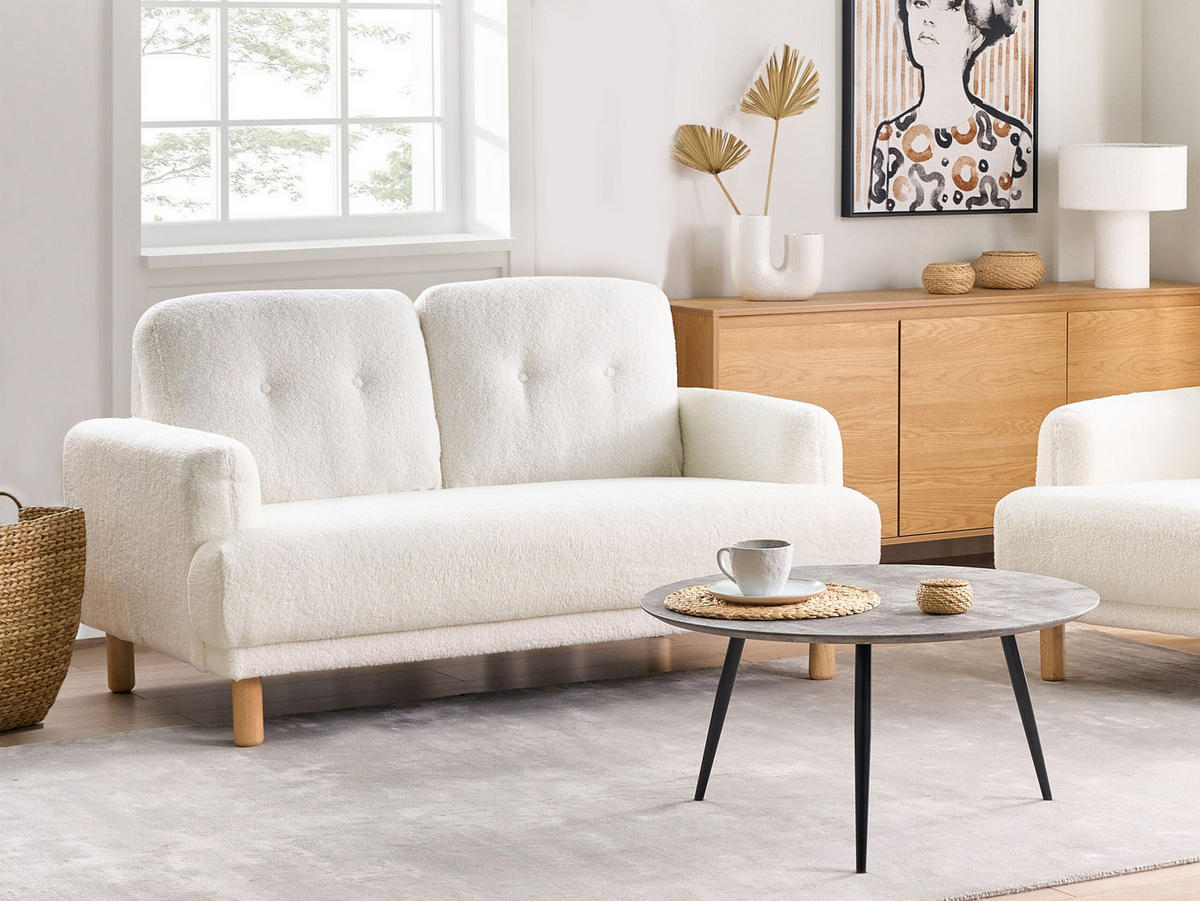 2-SITZER-SOFA Bouclé Weiß Tuve - Hellbraun/Weiß, Textil (149/85/90cm) - Beliani