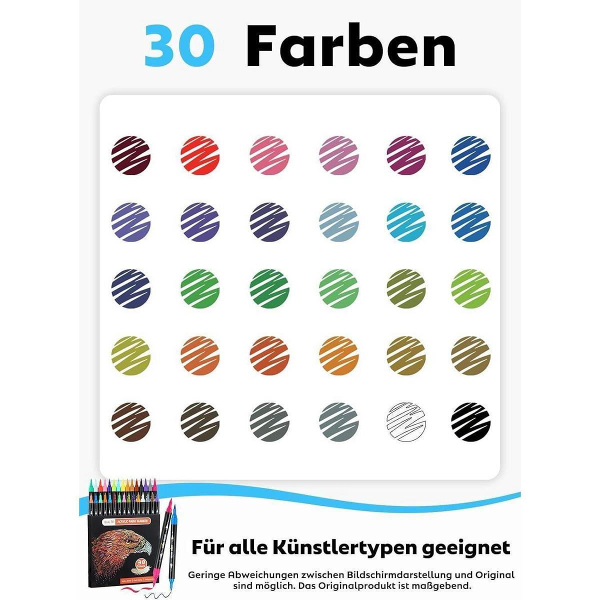 ACRYLSTIFTE Set 30 Farben Doppelspitze - Multicolor, Kunststoff (1/1/17.5cm)