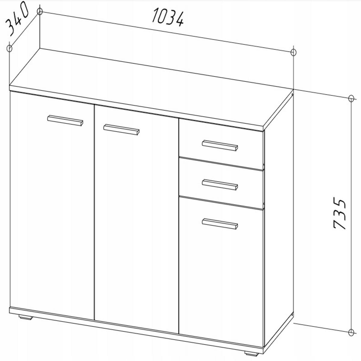 KOMMODE CR3-KD3 Graphit-Wotan Eiche 103,4/34/73,5 cm - Eiche Wotan/Graphitfarben, Holzwerkstoff (103.4/73.5/34cm)