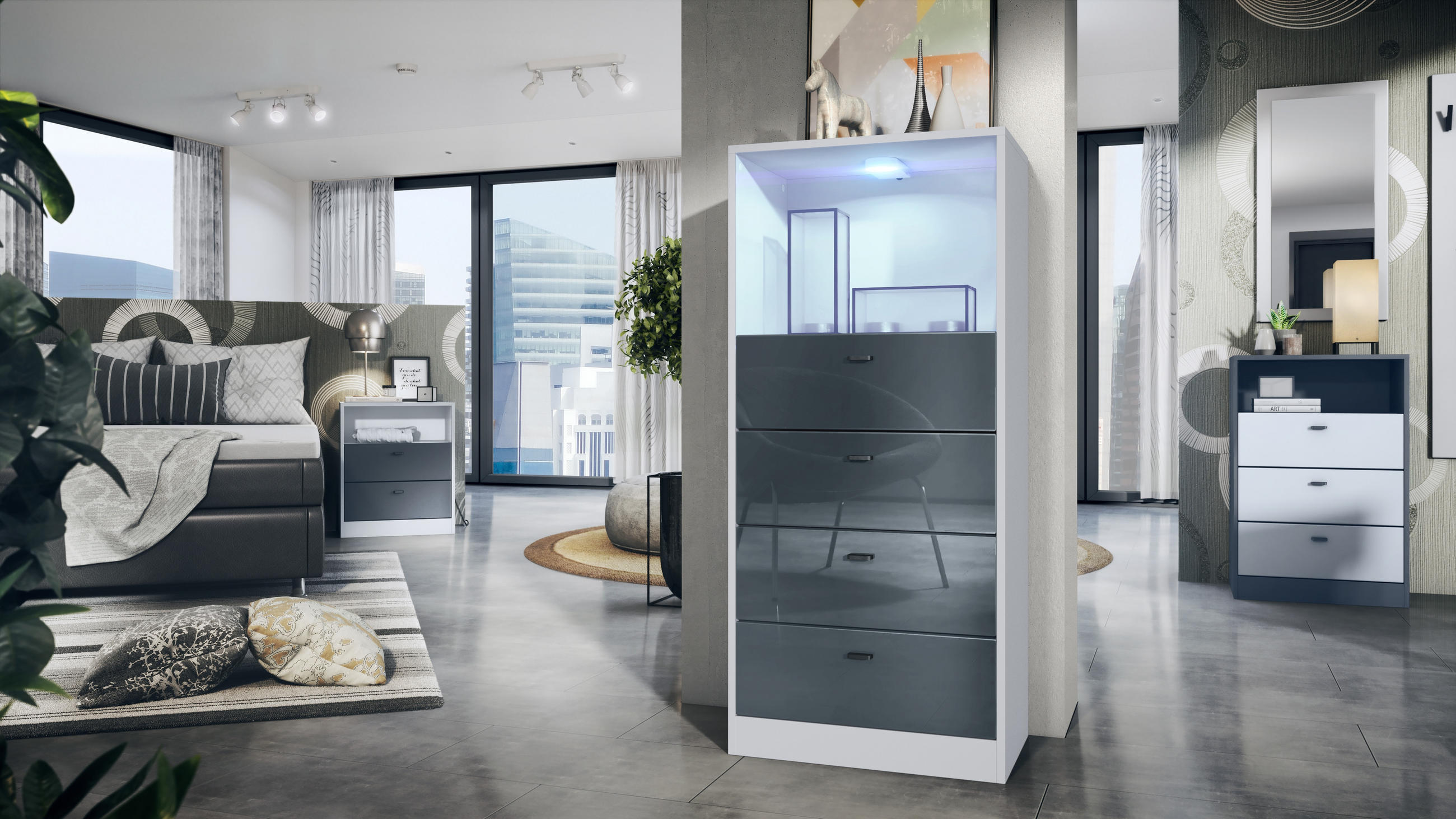 Thumbnail - Vladon Kommode, Grau, Holzwerkstoff, 56x125x36 cm, Wohnzimmer, Kommoden & Sideboards, Highboards