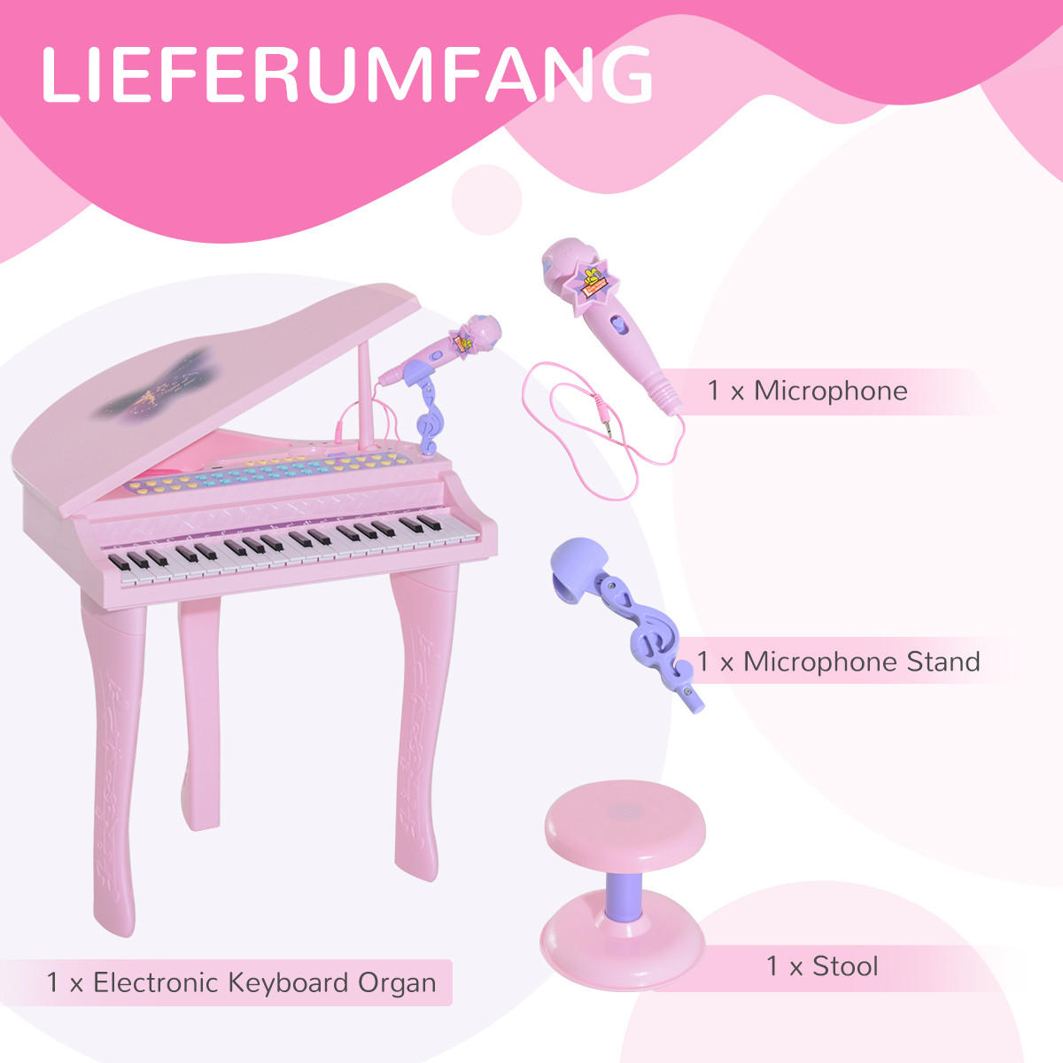 KINDER Klavier Piano - Rosa, Kunststoff (39/69/48cm) - HOMCOM