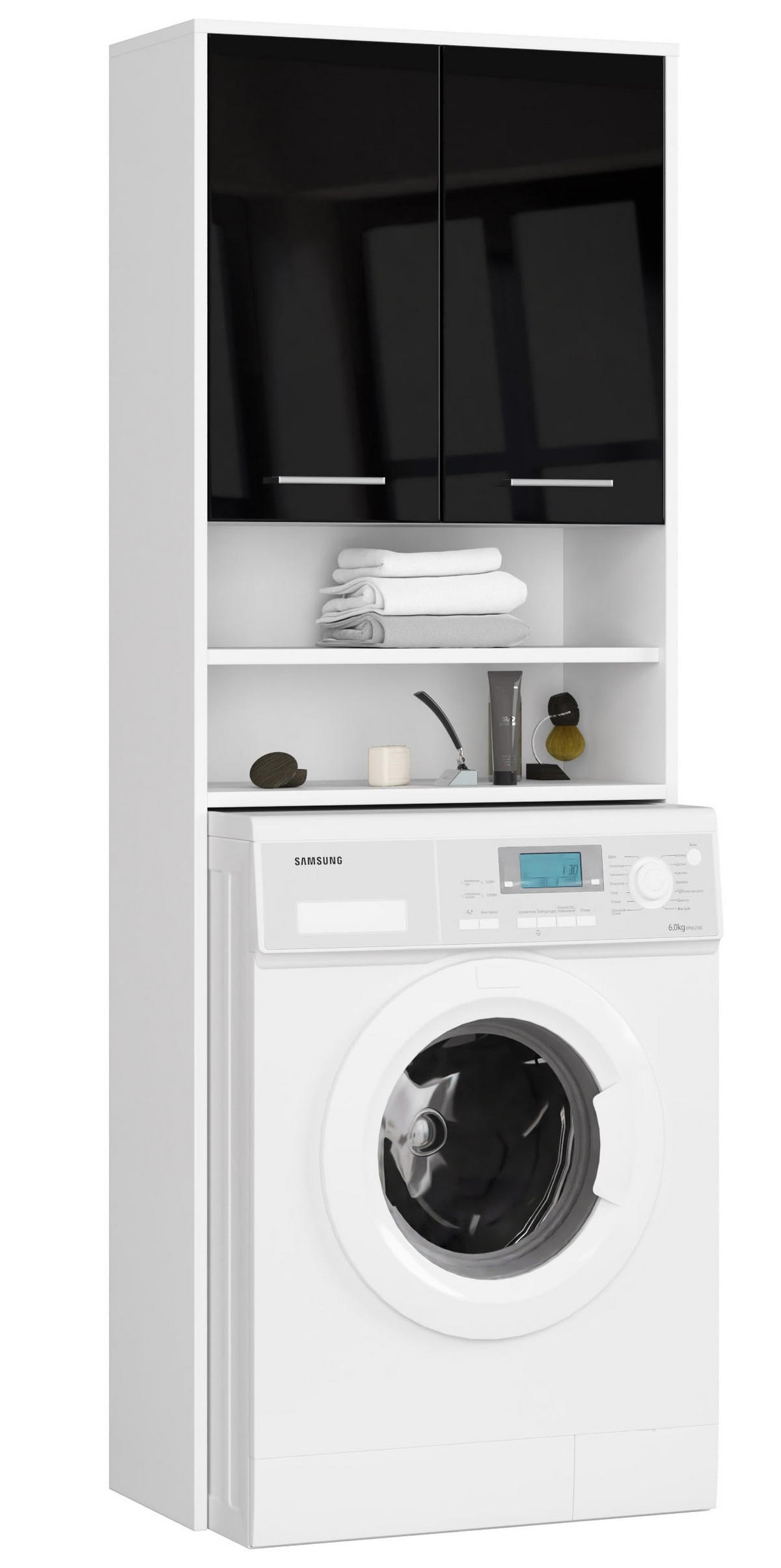 WASCHMASCHINENUMBAUSCHRANK mit zwei Türen, 64 × 30 × 190 cm Weiß, Schwarz - Schwarz/Weiß, Holzwerkstoff (64/180/30cm) - RAUMHIRSCH FURNITURE