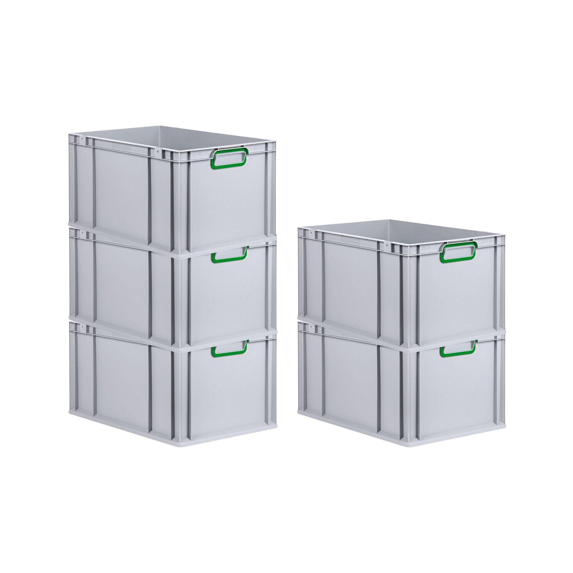 EUROBOX 5x Nextgen Color 32x40x60cm 65 Liter Griffe Grün Geschlossen - Grün, Kunststoff (40/32/60cm) - PROREGAL