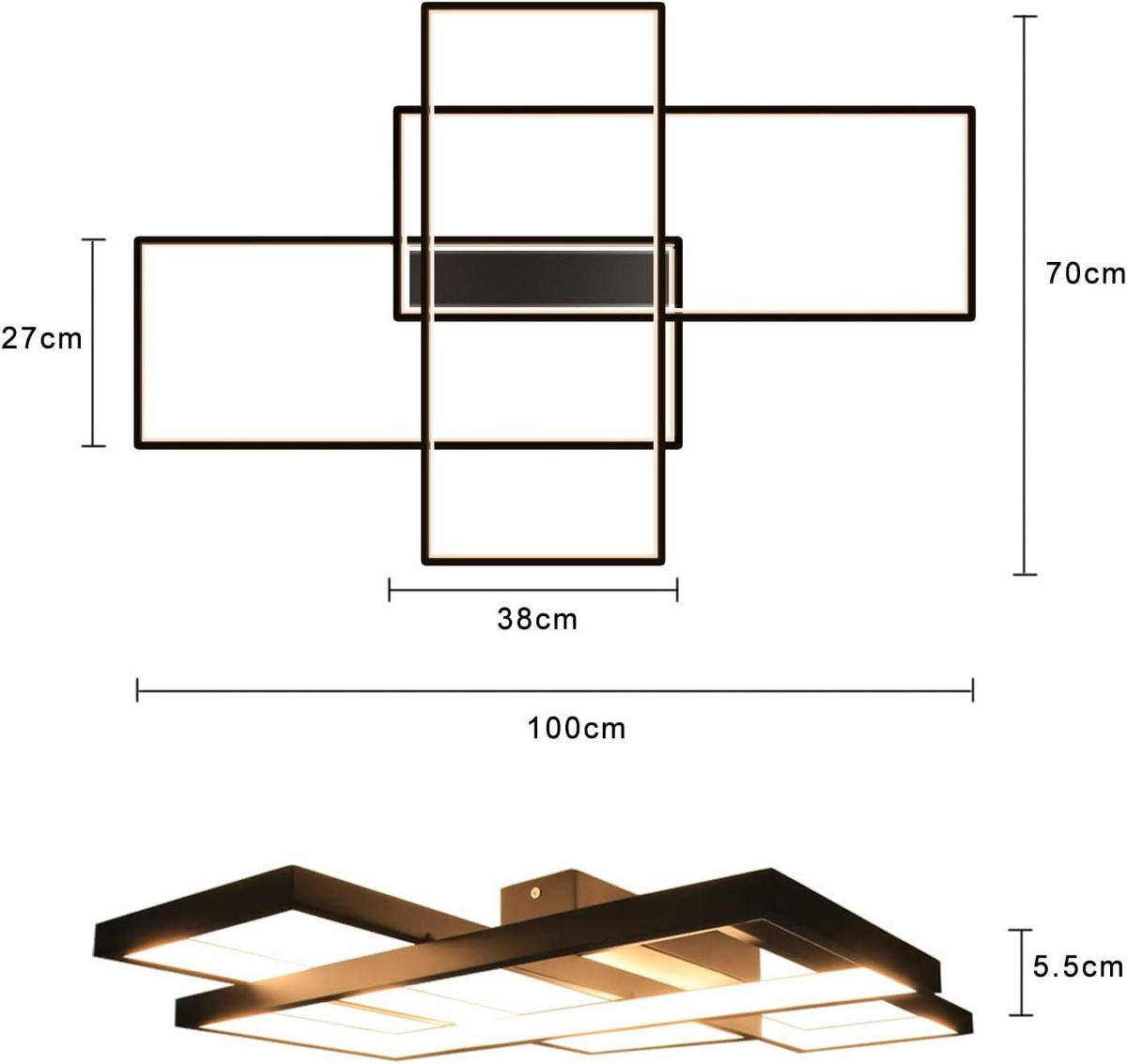 LED-DECKENLEUCHTE Caroline 100/70/8 cm - Schwarz, Metall (100/70/8cm) - Nettlife