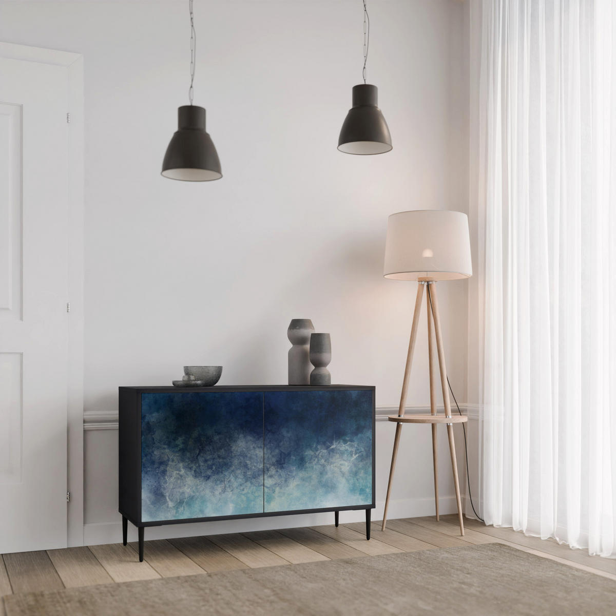 SIDEBOARD CELESTIAL FALL, Eicheneffekt, 111x42x77,5 cm, 2 Türen - Eichefarben/Buchefarben, Holzwerkstoff/Buchenholz (111/77.5/42cm) - SpaceRebels
