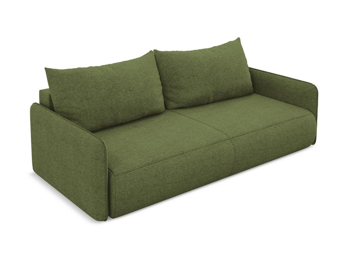 3-SITZER SOFA mit Schlaffunktion Chenille Stoff Grün - Dunkelgrün/Schwarz, Kunststoff/Textil (216/86/105cm) - Makamii