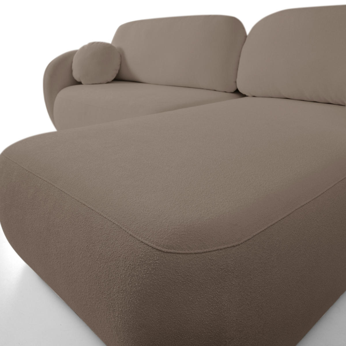 ECKSOFA AMICO R-S Braun Geflochtener Stoff mit Schlaffunktion - Braun, Holz (248/174cm) - MASSENO