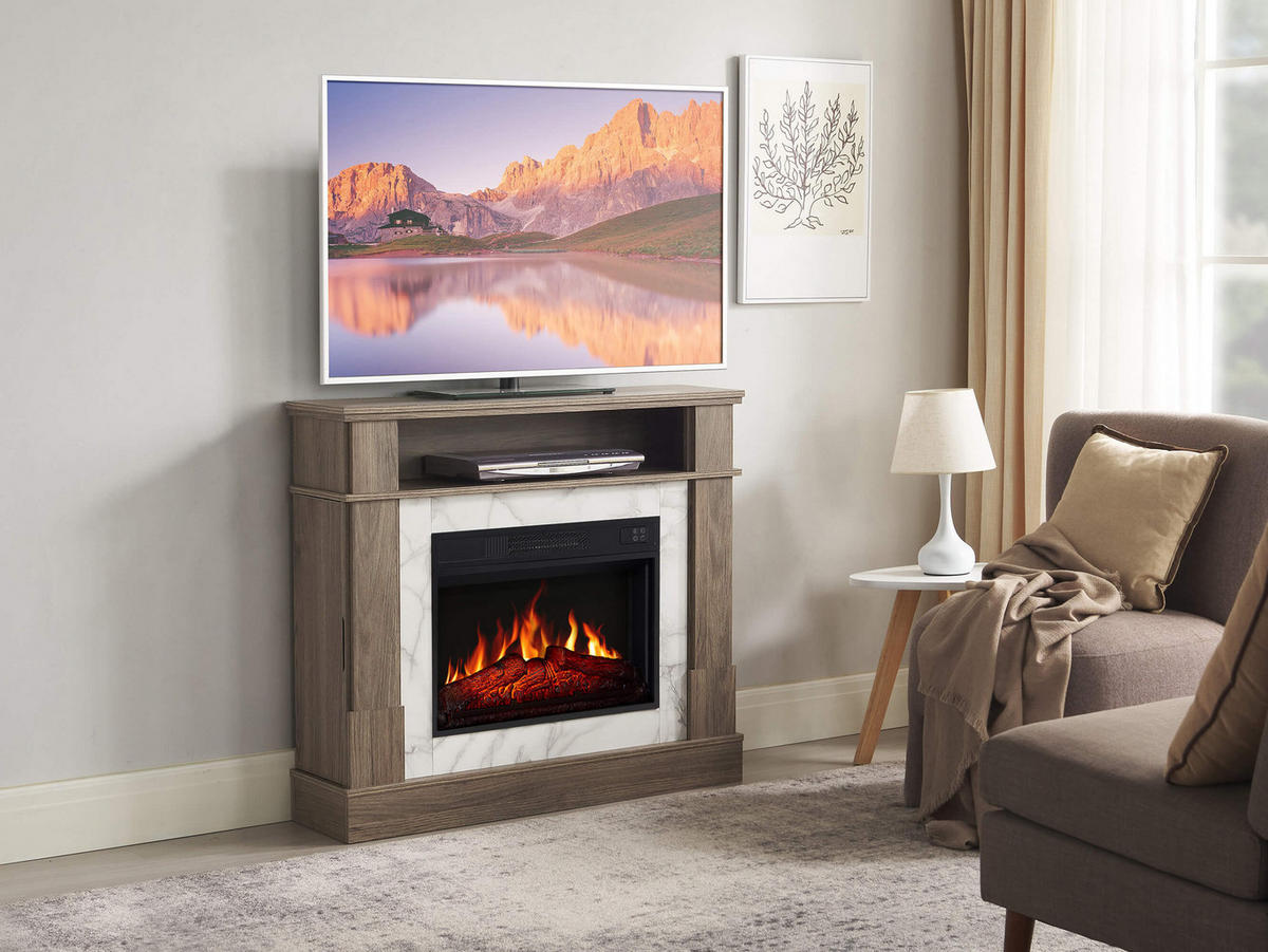 ELEKTROKAMIN For Living AF23S Graueiche – Breite 107 cm, 3D-Flammeneffekt, LED-Beleuchtung, Heizfunktion - Braun, Glas/Holzwerkstoff (102.2/90.6/20.6cm) - ArtiFlame