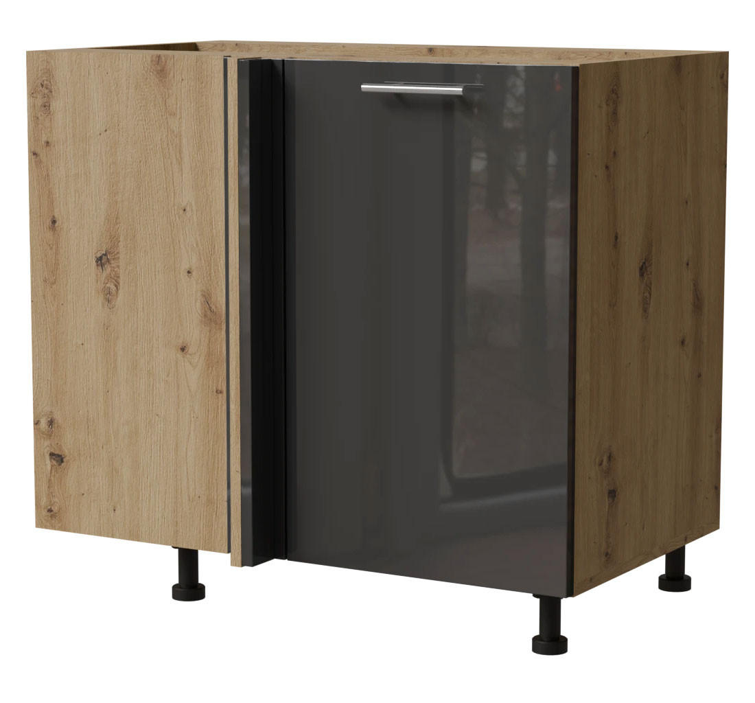 ECK-KÜCHENSCHRANK Essen D13U/90 Graphit Hochglanz / Eiche Artisan Matt 90 / 50 / 82cm - Graphitfarben/Eiche Artisan, Holz/Holzwerkstoff (90/82/50cm) - Feldmann-Wohnen