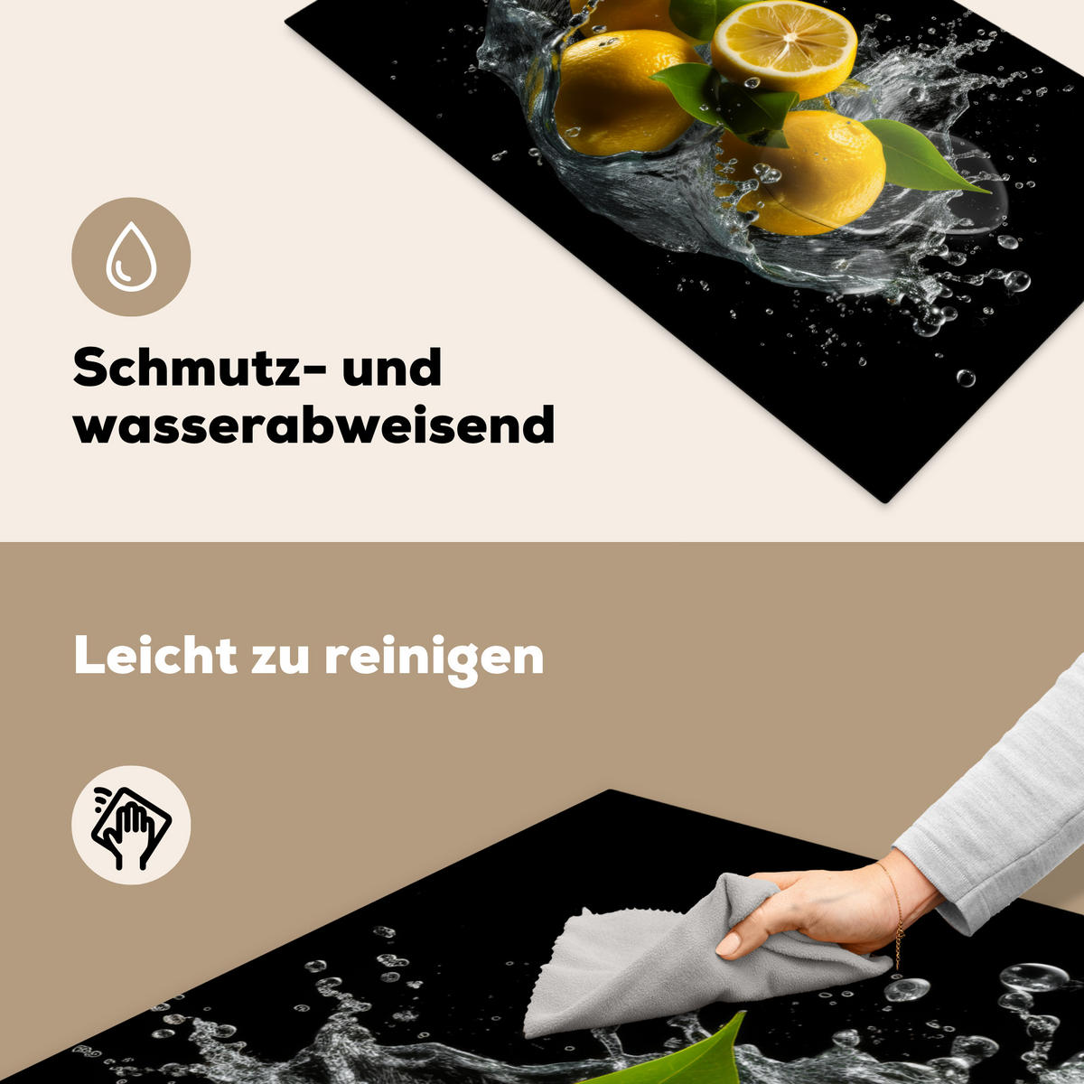 HERDABDECKPLATTE Zitrone - Obst - Gelb - Schwarz 90x52 cm - Gelb, Kunststoff (90/0.2/52cm) - MuchoWow
