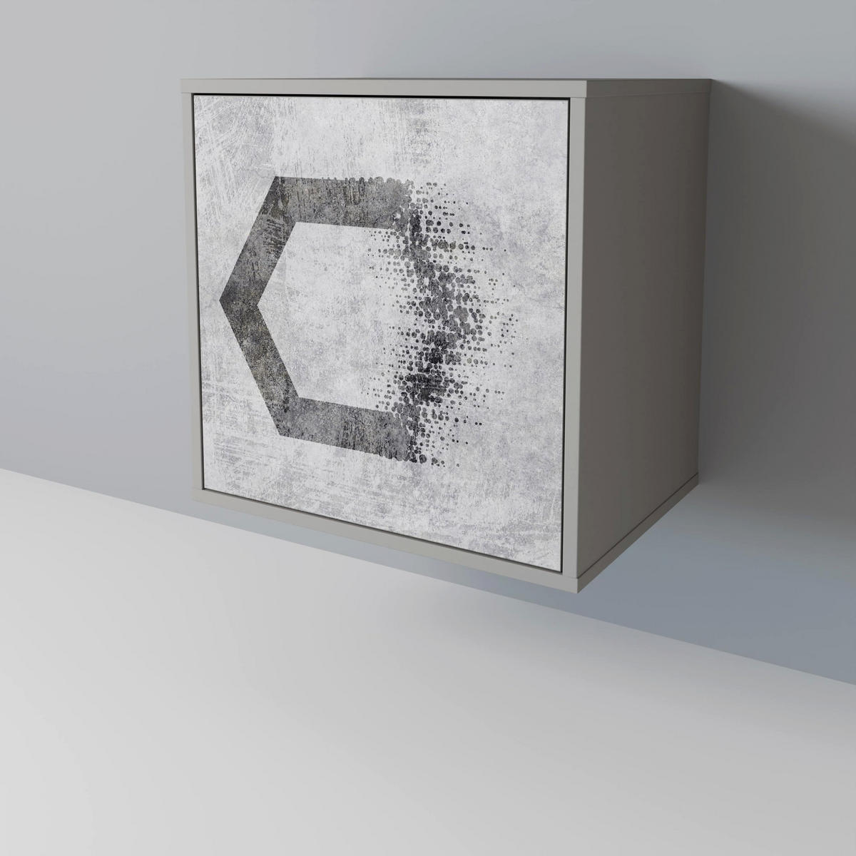 SIDEBOARD HEXAGONAL FIGURES, Grau, 57,5x42x70,5 cm, Schwarze Metall-Sternfüße - Multicolor/Schwarz, Holzwerkstoff/Metall (57.5/70.5/42cm) - SpaceRebels