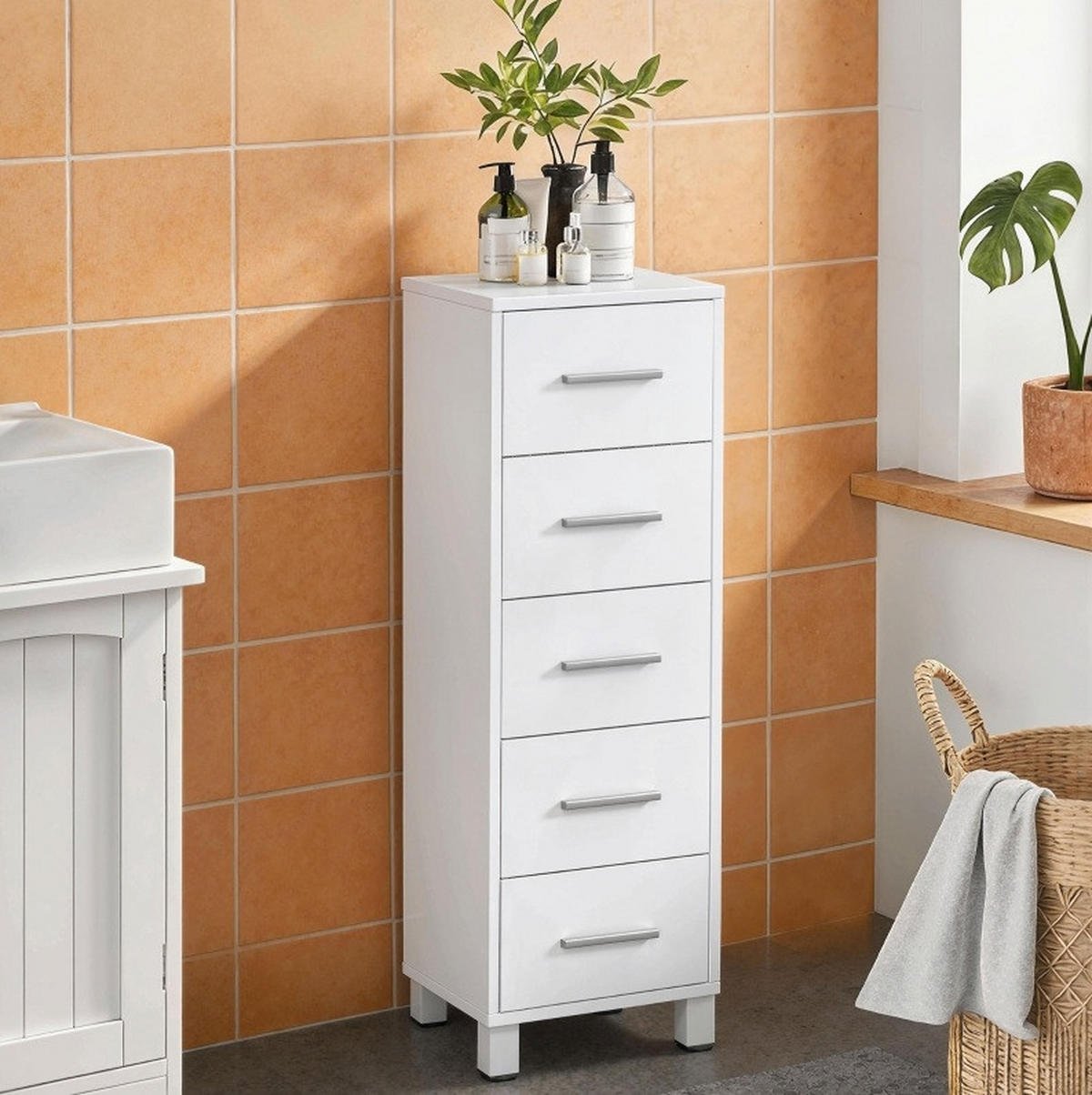 BADEZIMMERSCHRANK schmal 30 x 30 x 95 cm Weiß - Weiß, Holzwerkstoff (30/95/30cm) - Beauniv