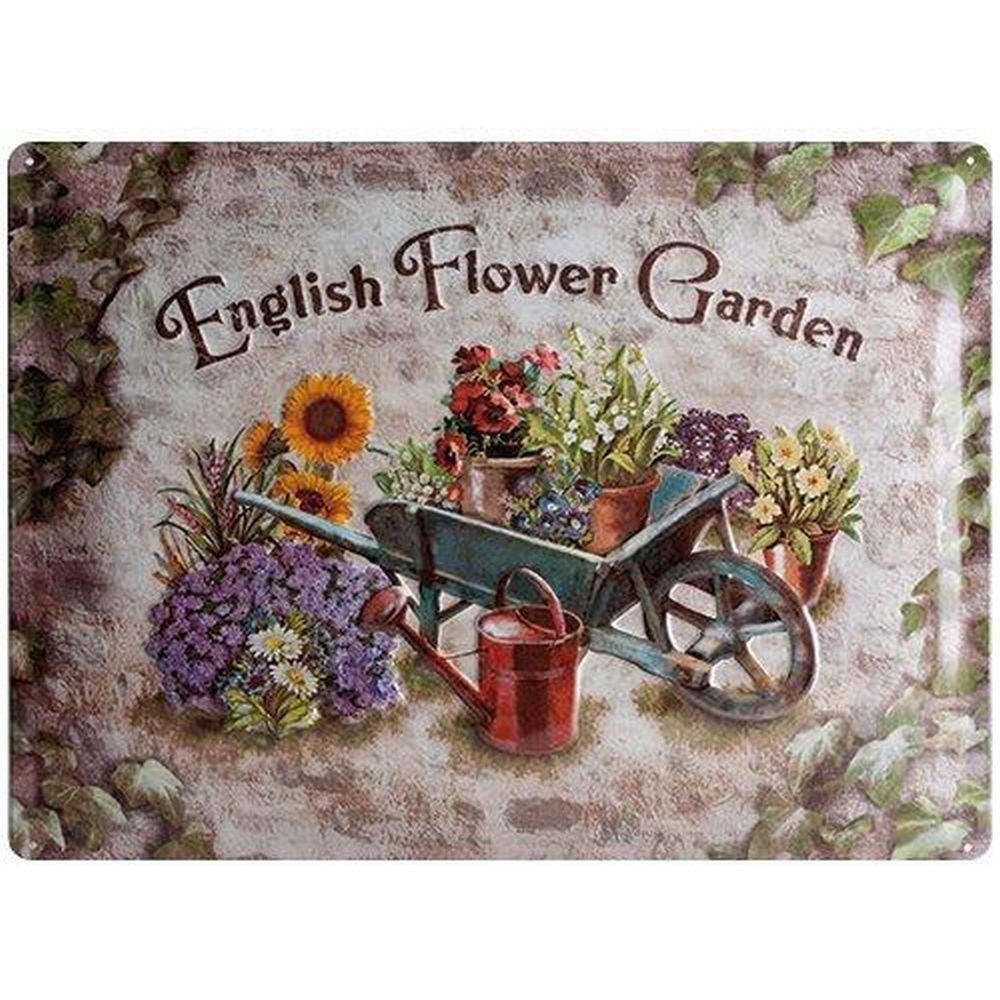 BLECHSCHILD 30/40 cm Home & Country English Flower Garden - Multicolor, Metall (40/30/0.2cm) - Nostalgic-Art