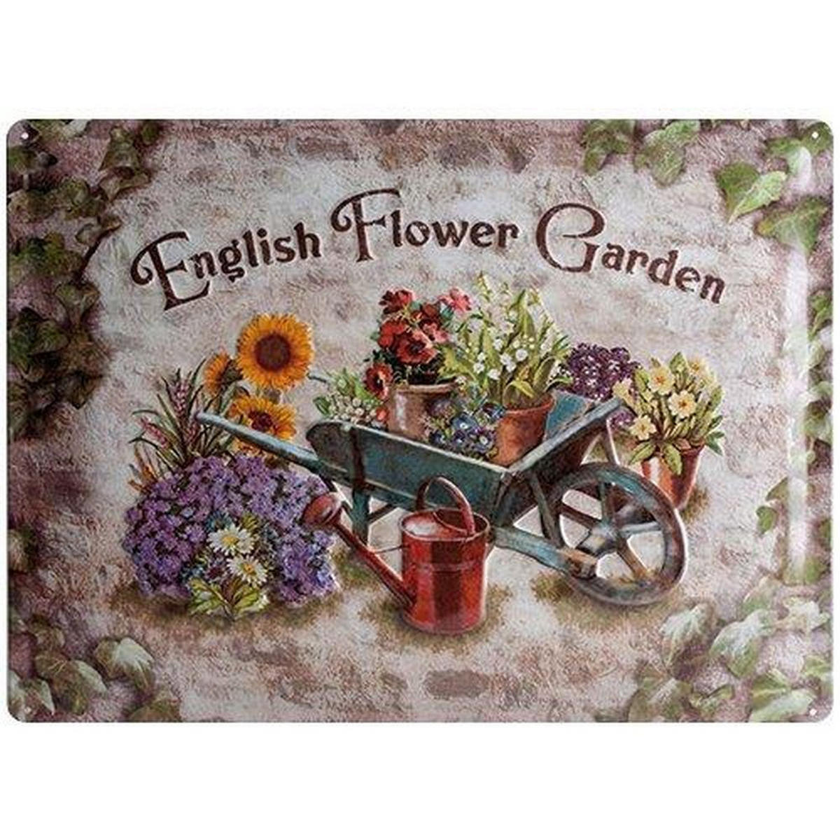 BLECHSCHILD 30/40 cm Home & Country English Flower Garden - Multicolor, Metall (40/30/0.2cm) - Nostalgic-Art