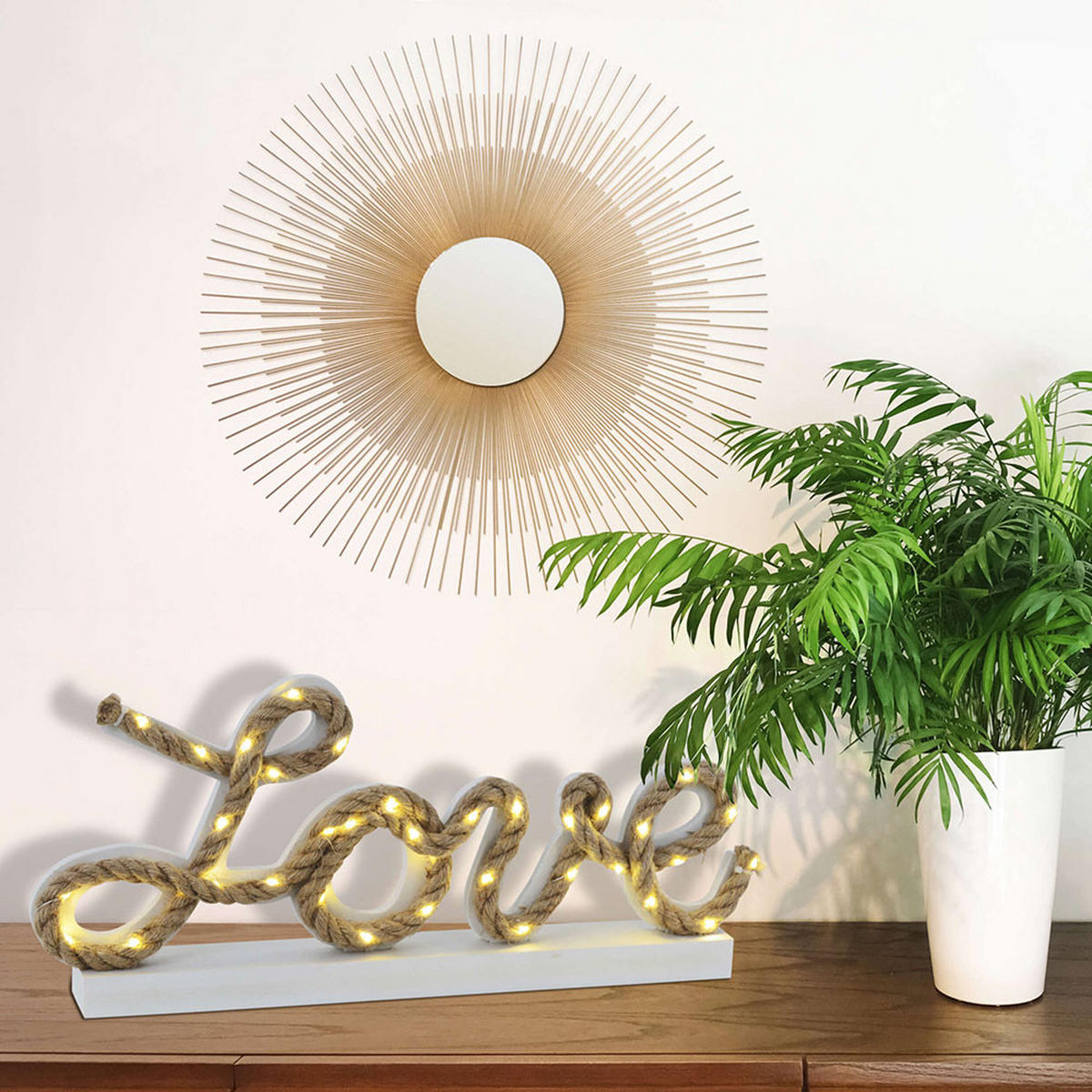 LED TISCHLEUCHTE Hanfseil Weiß - Weiß, Metall (45/5/20cm)