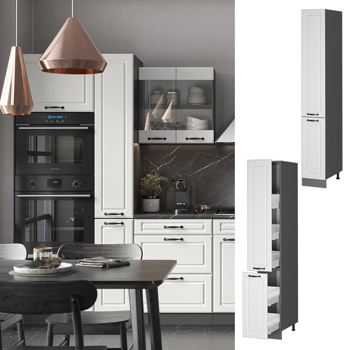 APOTHEKERSCHRANK R-Line Weiß Landhaus 30 cm - Anthrazit/Weiß, Holzwerkstoff (30/206.8/57.2cm) - Vicco