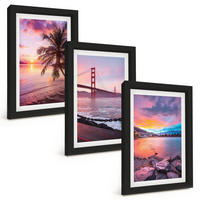 BILDER SET 3er Set - 20x30 cm Schwarzer Rahmen - Sonnenuntergangsbrücke Landschaft - Schwarz, Kunststoff (20/30cm) - TULUP