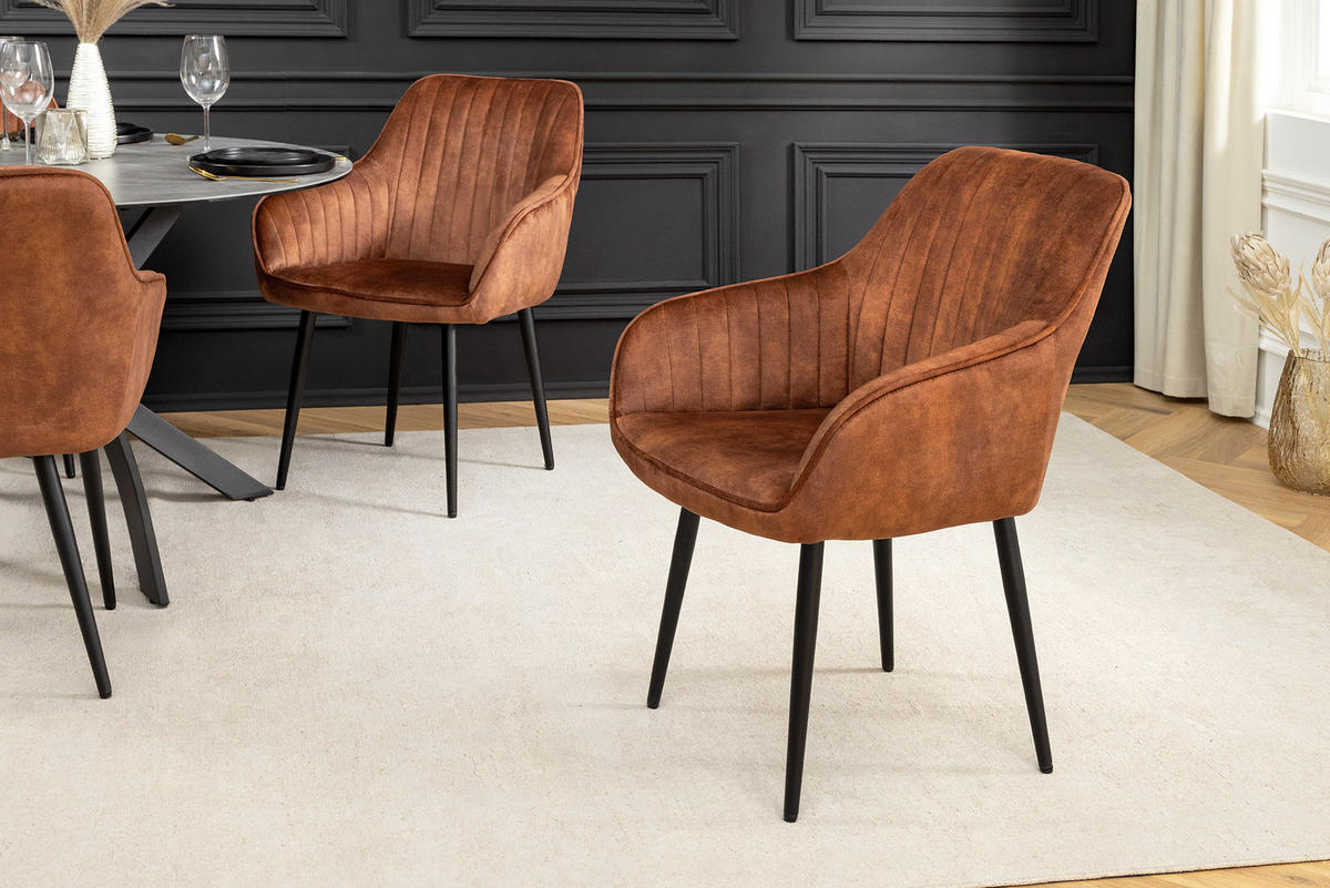 STUHL TURIN Samt Braun 85 cm - Cognac/Schwarz, Textil/Metall (60/84/61cm) - riess-ambiente