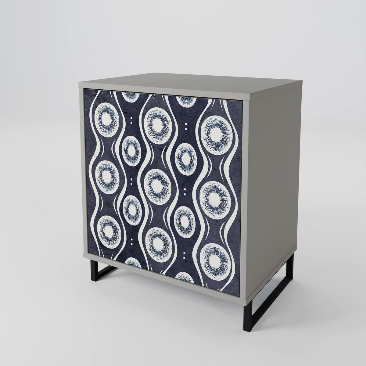 SIDEBOARD GRAPHITE EYES, Grau, 57,5x42x70,5 cm, Schwarze Metall-Sternfüße - Multicolor/Schwarz, Holzwerkstoff/Metall (57.5/70.5/42cm) - SpaceRebels