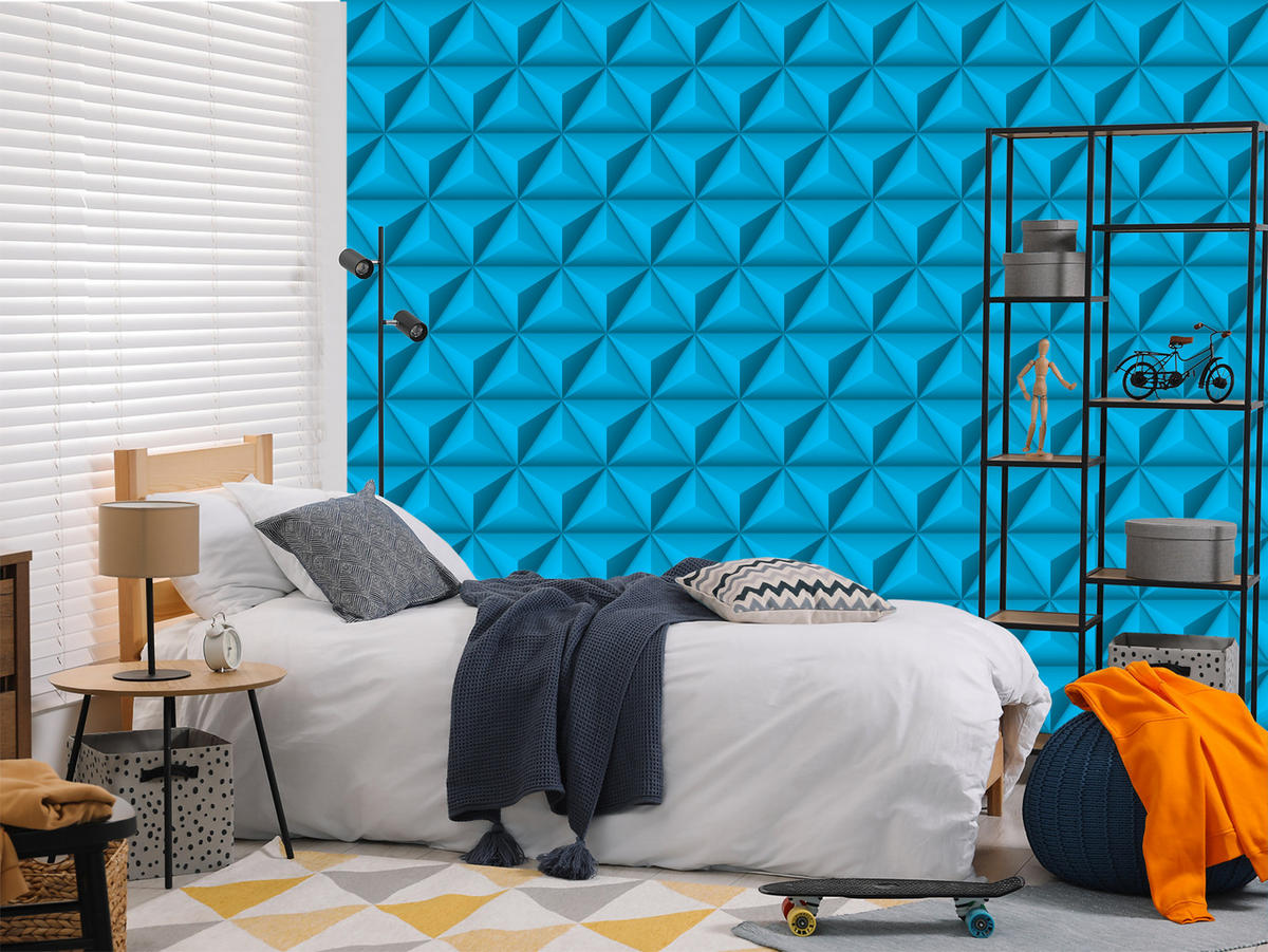 VLIESTAPETE Dreiecke in 3D-Optik – Blau, Türkis – 50x1000 cm - Türkis/Blau, Papier (50/1000cm) - Muralo