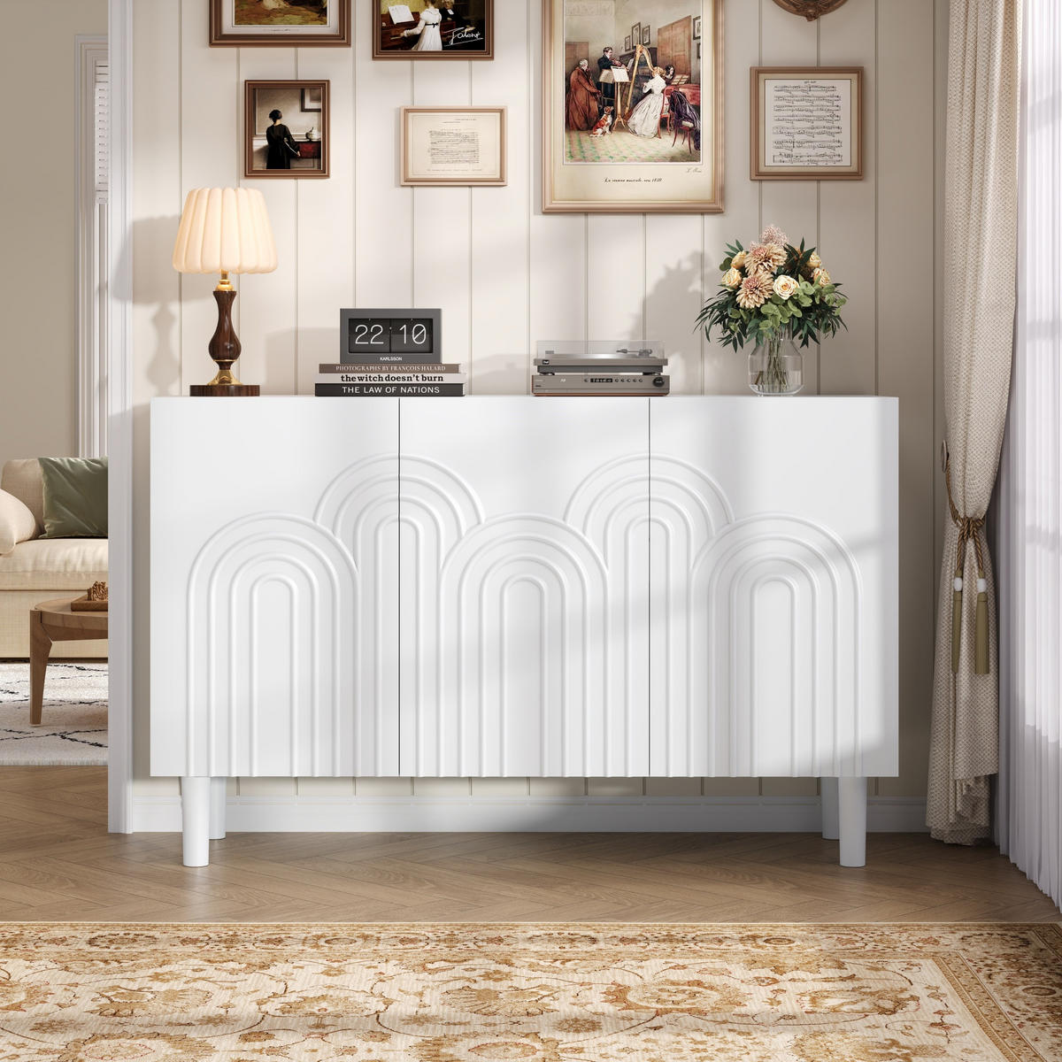 SIDEBOARD 120 cm in Weiß Kommode mit 3 Designtüren & verstellbaren Fächern - Weiß, Holzwerkstoff (120/79/38.5cm) - Urban Meuble