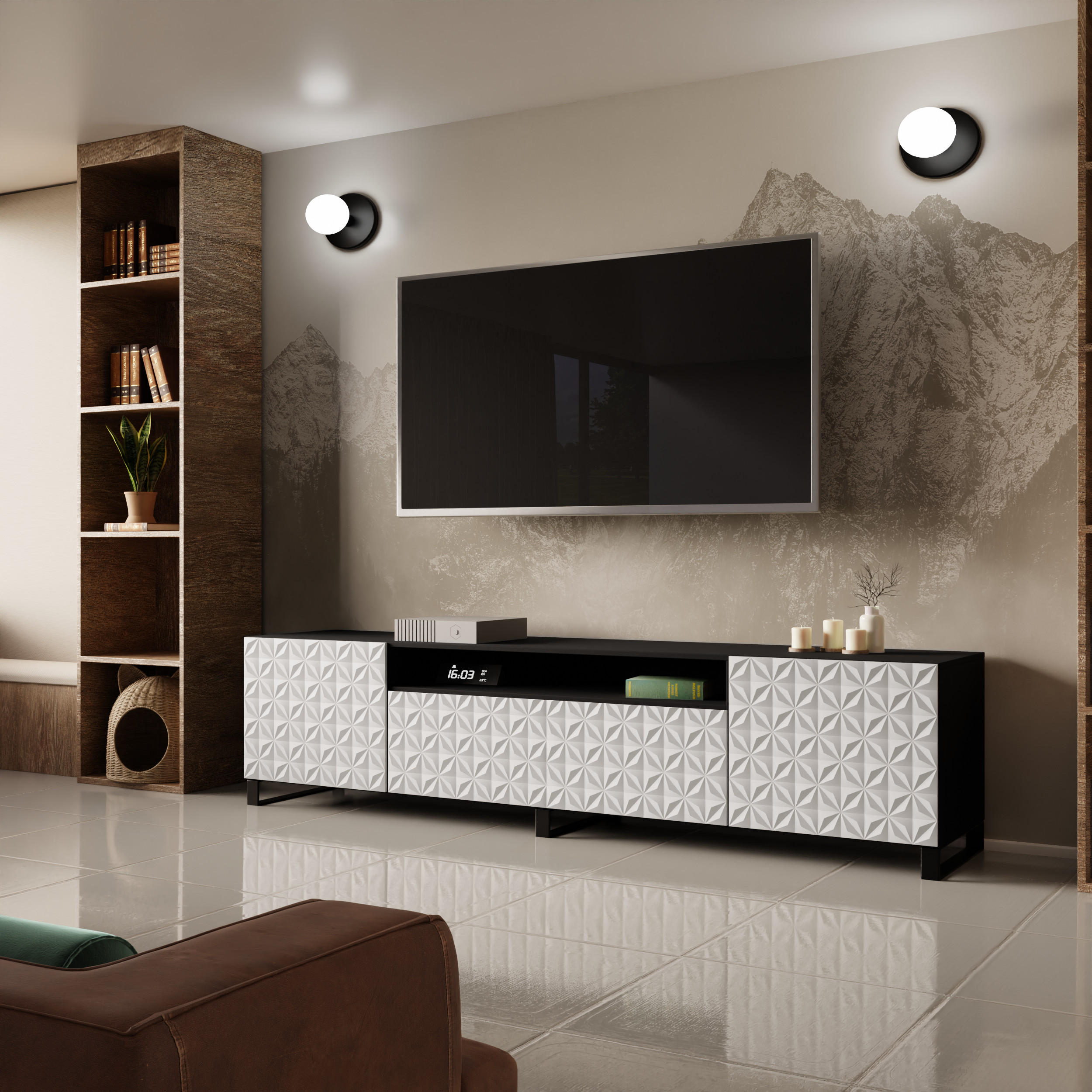 TV-SCHRANK CALI - Schwarz/Weiß, Holzwerkstoff (200/53/41cm) - Meblini