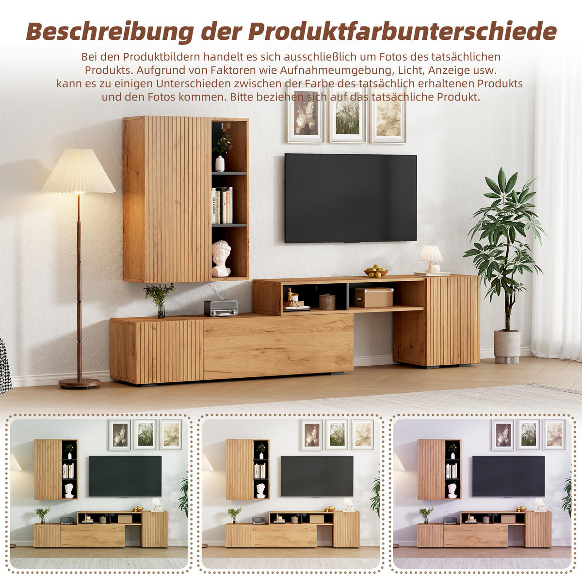 WOHNWAND Vitrine TV Board Regal Holz Schwarz 265cm - Eichefarben, Holzwerkstoff (174/53.5/35cm) - FLIEKS