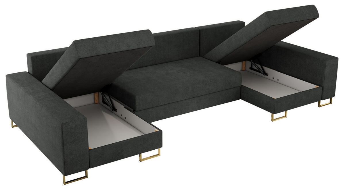 WOHNLANDSCHAFT DORIAN U Struktur Dunkelgrau - Dunkelgrau/Goldfarben, Textil/Metall (312/95/138cm) - MKS