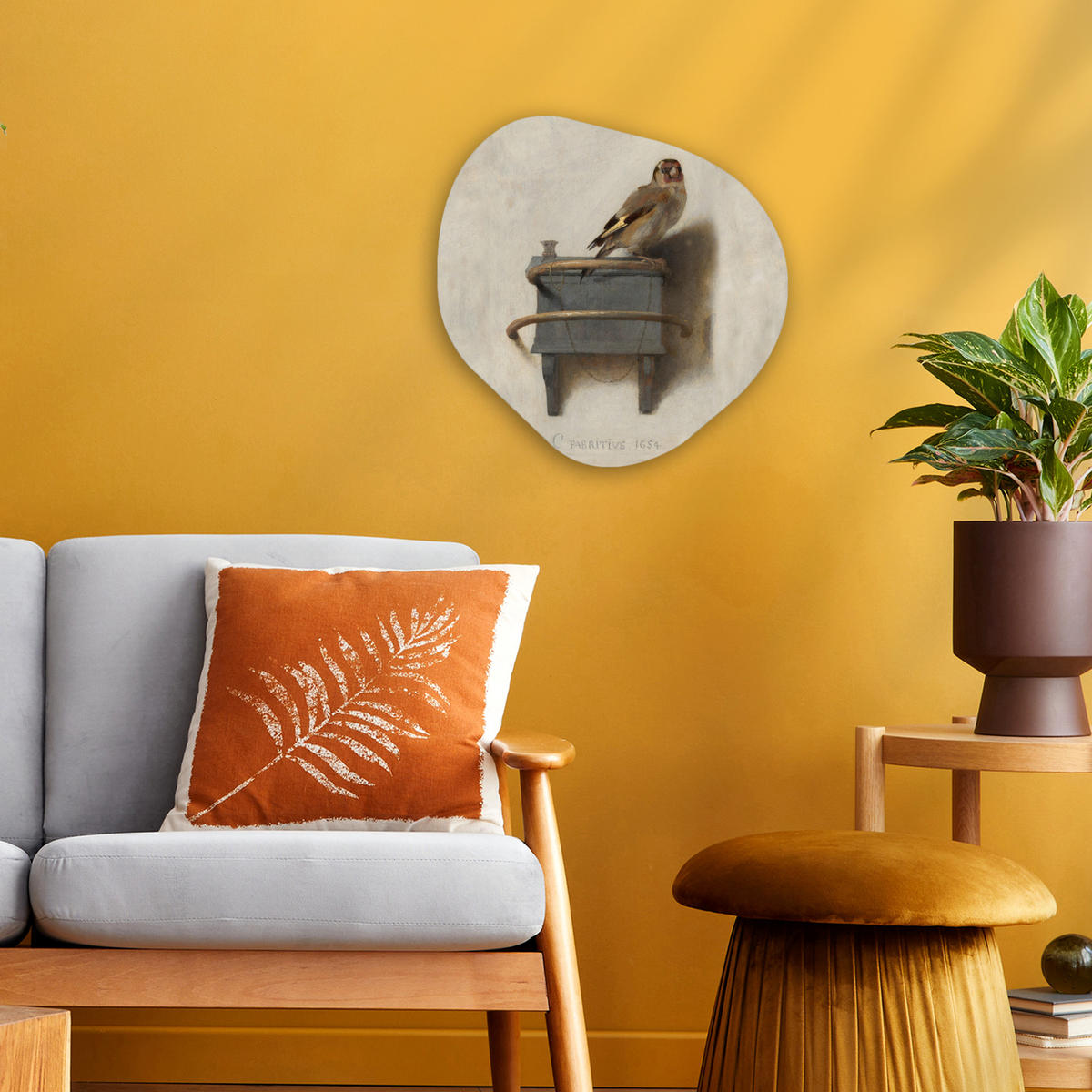 WANDBILD Stieglitz - Alter Meister - Carel Fabritius 40x40 cm - Grau, Kunststoff (40/40cm) - MuchoWow