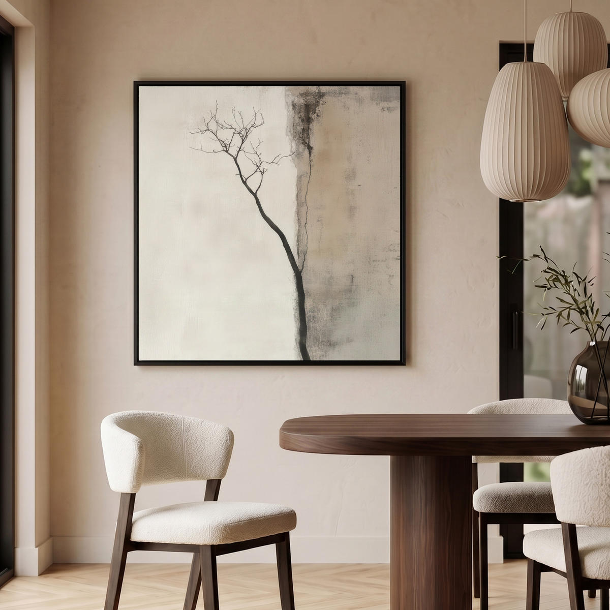 LEINWAND Bilder mit Rahmen - Wabi sabi - Pflanze - Beige - 90x90 - Taupe, Textil (90/90cm) - MuchoWow